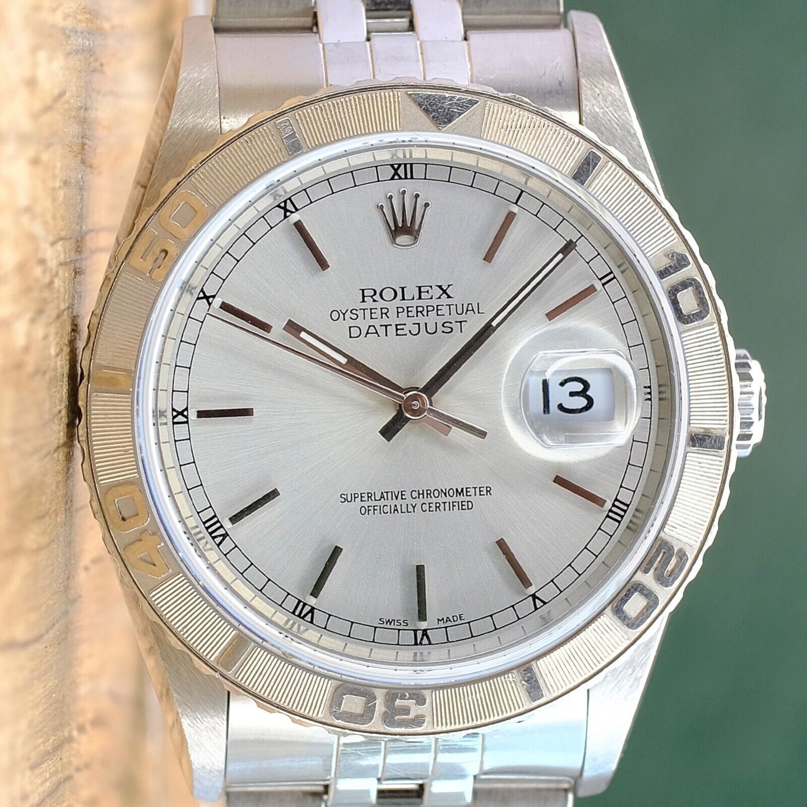 ROLEX DATEJUST SILVER INDEX ROMAN TRACK DIAL STEEL JUBILEE WATCH 16264 - Luxuriant Concierge