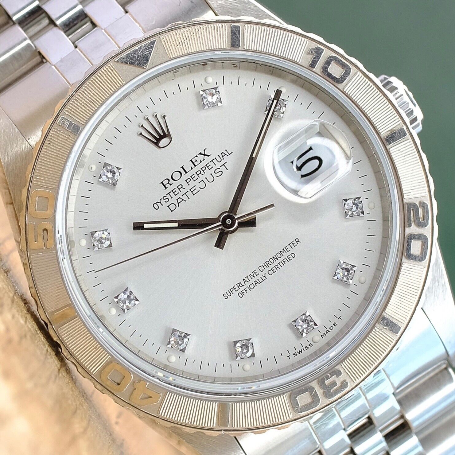 ROLEX DATEJUST SILVER DIAMOND DIAL STEEL JUBILEE WATCH 16264 - Luxuriant Concierge