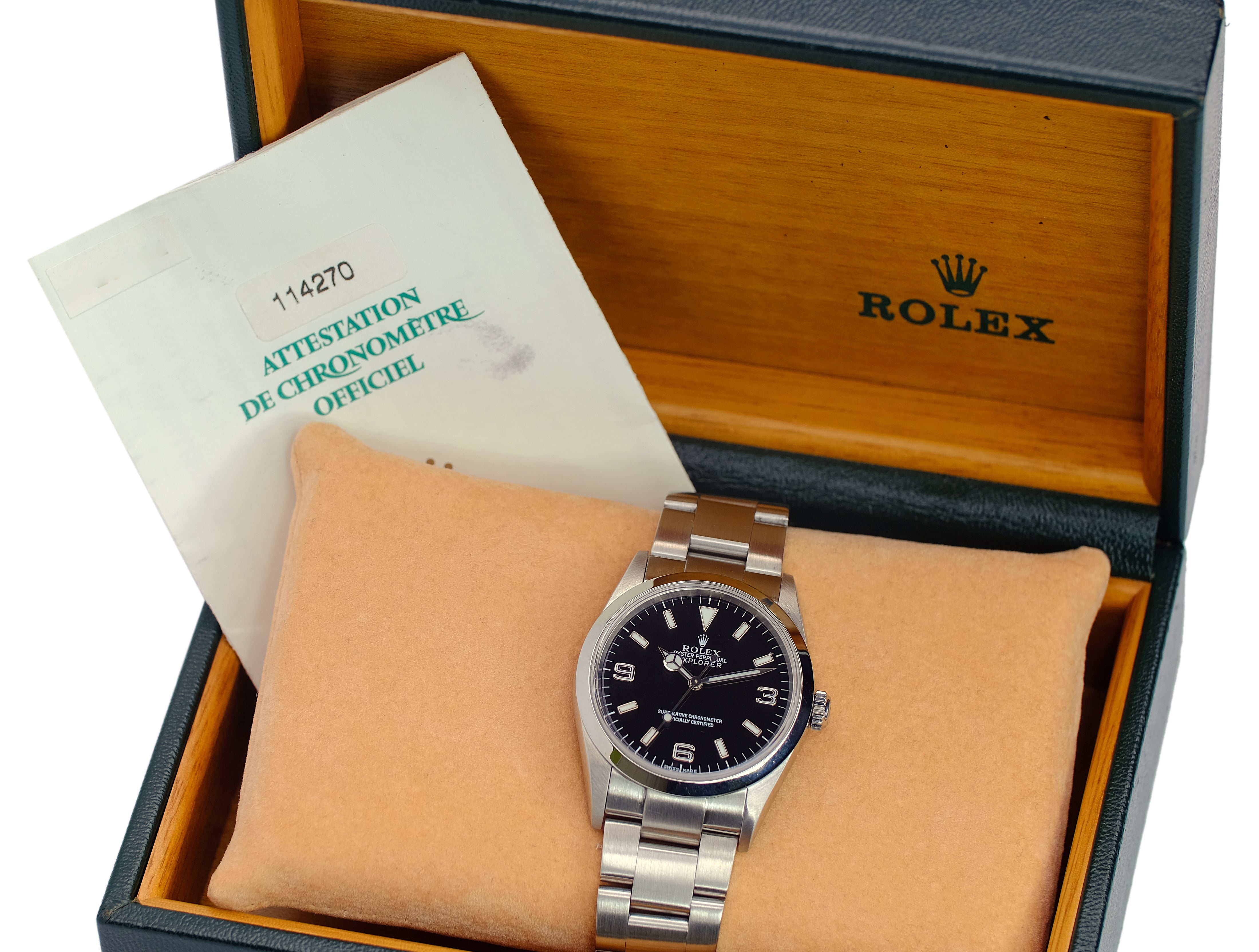 Rolex Explorer Black Dial Oyster Band Watch 114270 YR-2001 BOX & PAPER - Luxuriant Concierge