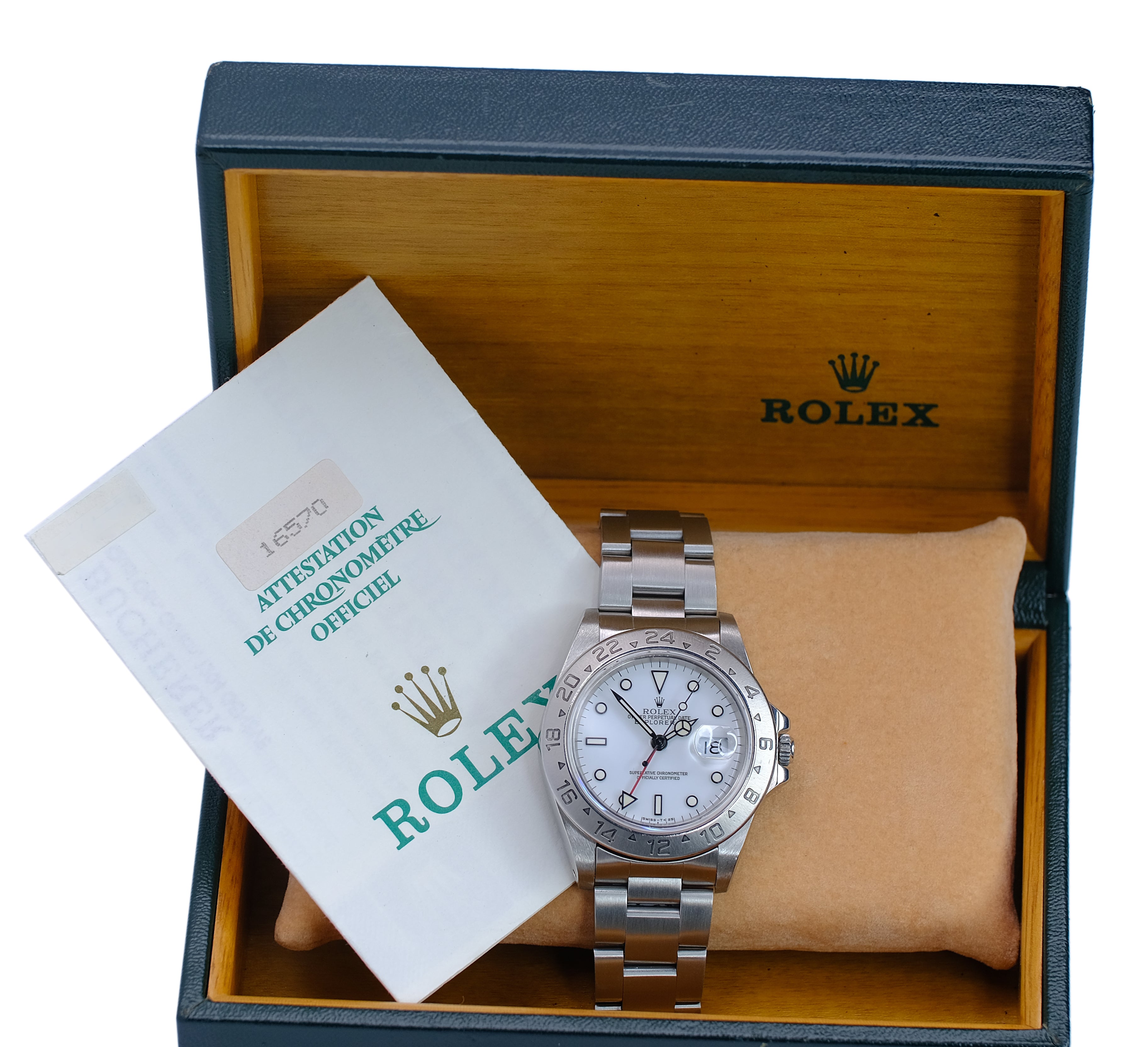 Rolex Explorer II White Dial Oyster Band Watch 16570 YR-1994 BOX & PAPER - Luxuriant Concierge