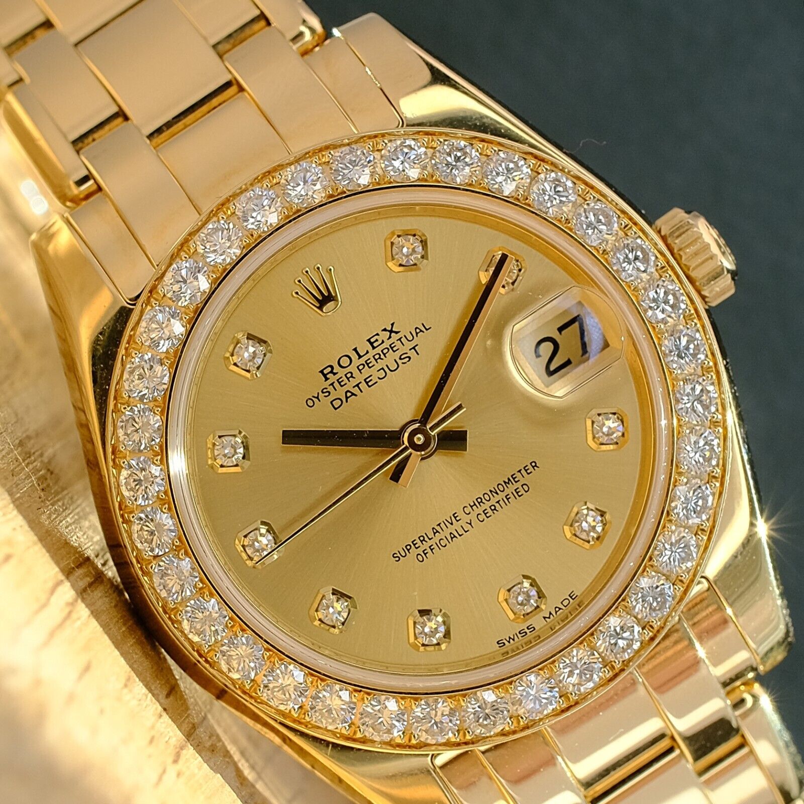 ROLEX DATEJUST CHAMPAGNE DIAMOND PEARLMASTER 81298 - Luxuriant Concierge