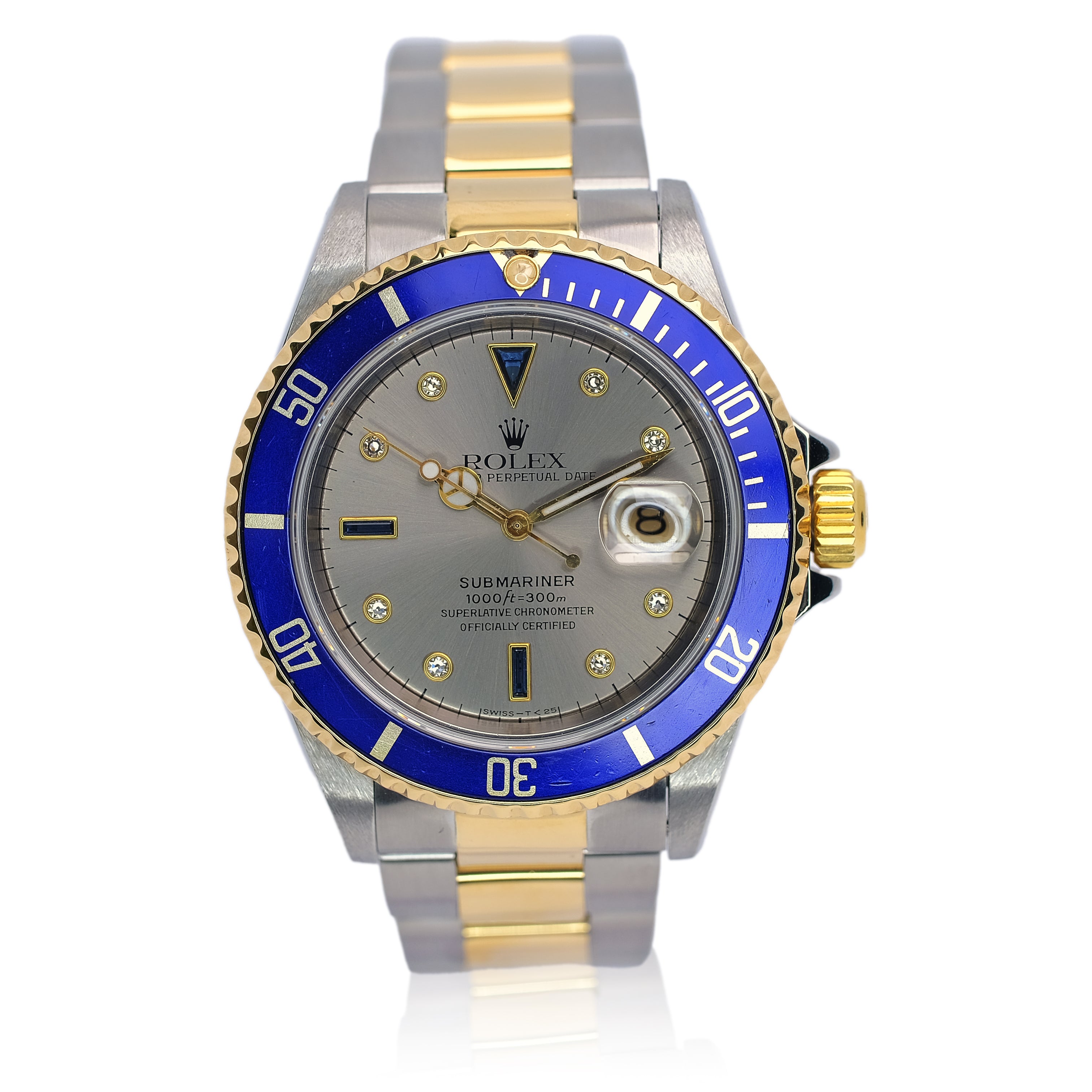 Rolex Submariner Two-Tone Grey Serti Dial Oyster Band YR-1994 16613 - Luxuriant Concierge