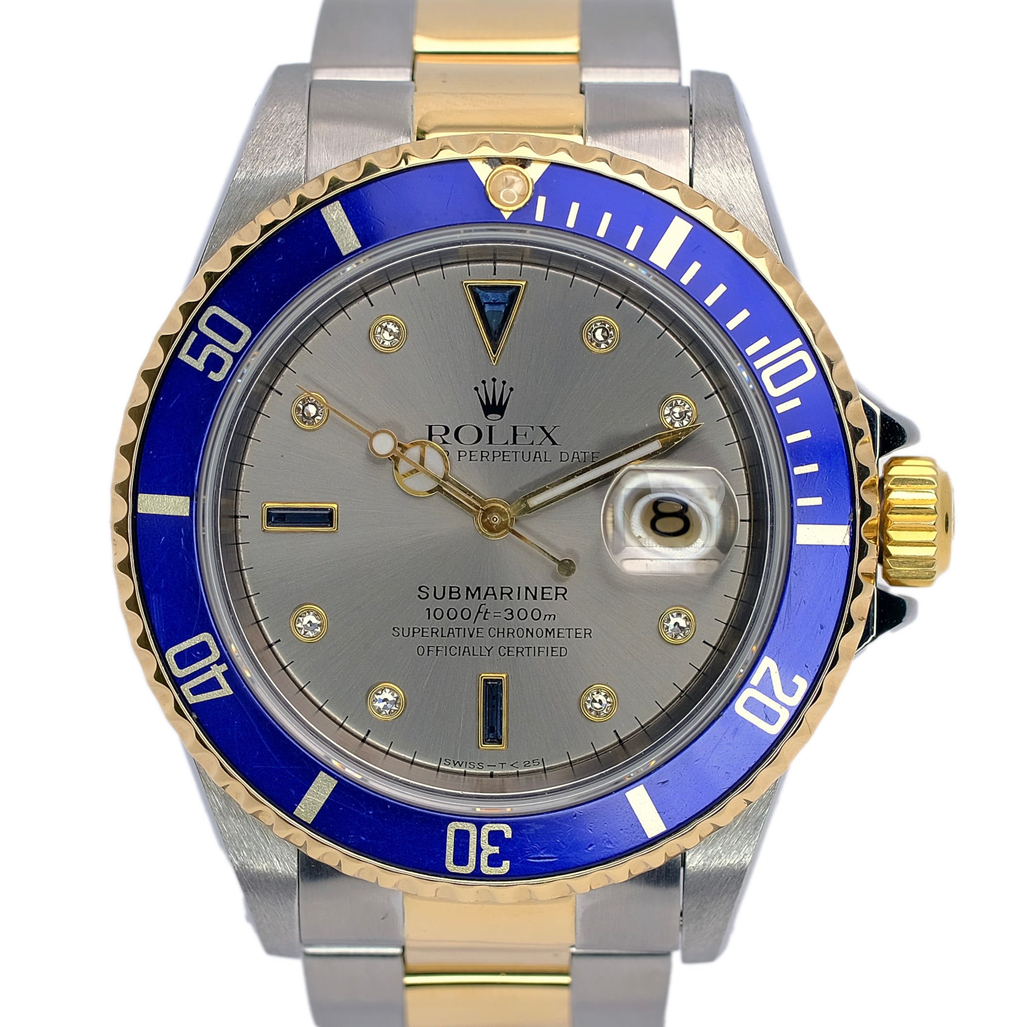 Rolex Submariner Two-Tone Grey Serti Dial Oyster Band YR-1994 16613 - Luxuriant Concierge