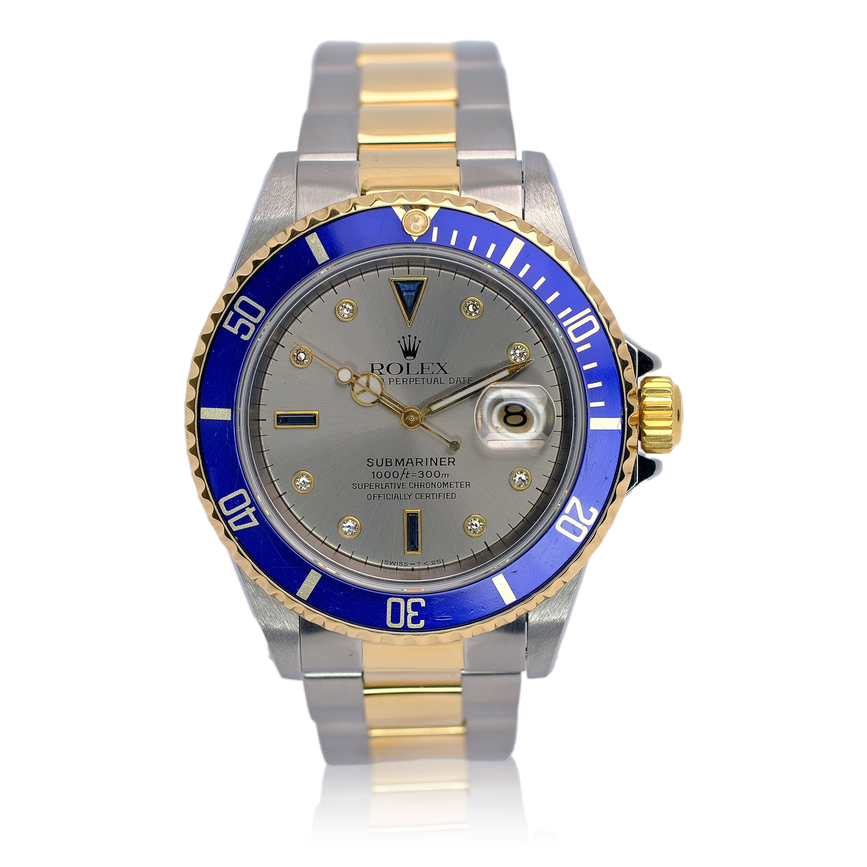 Rolex Submariner Two-Tone Grey Serti Dial Oyster Band YR-1994 16613 - Luxuriant Concierge