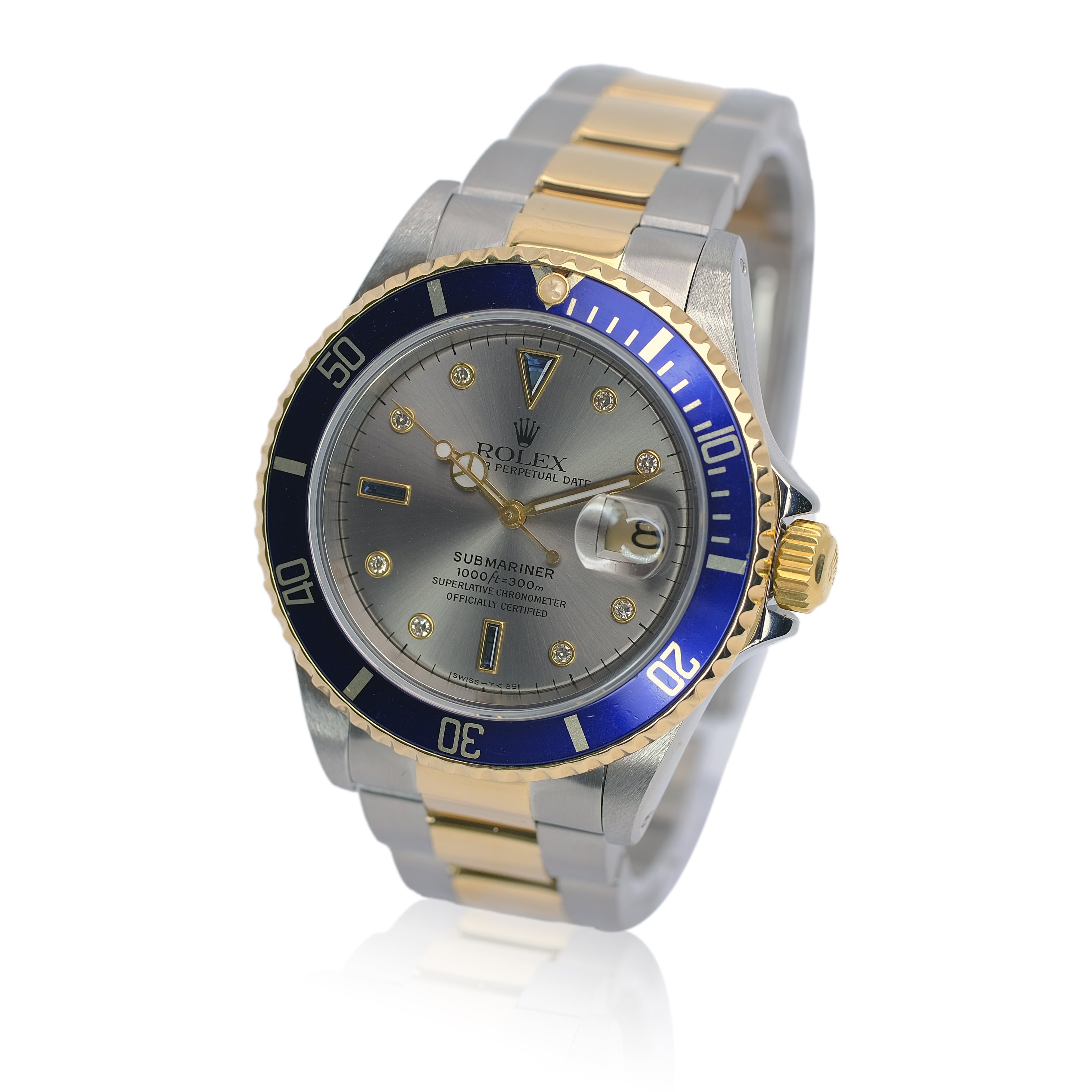 Rolex Submariner Two-Tone Grey Serti Dial Oyster Band YR-1994 16613 - Luxuriant Concierge