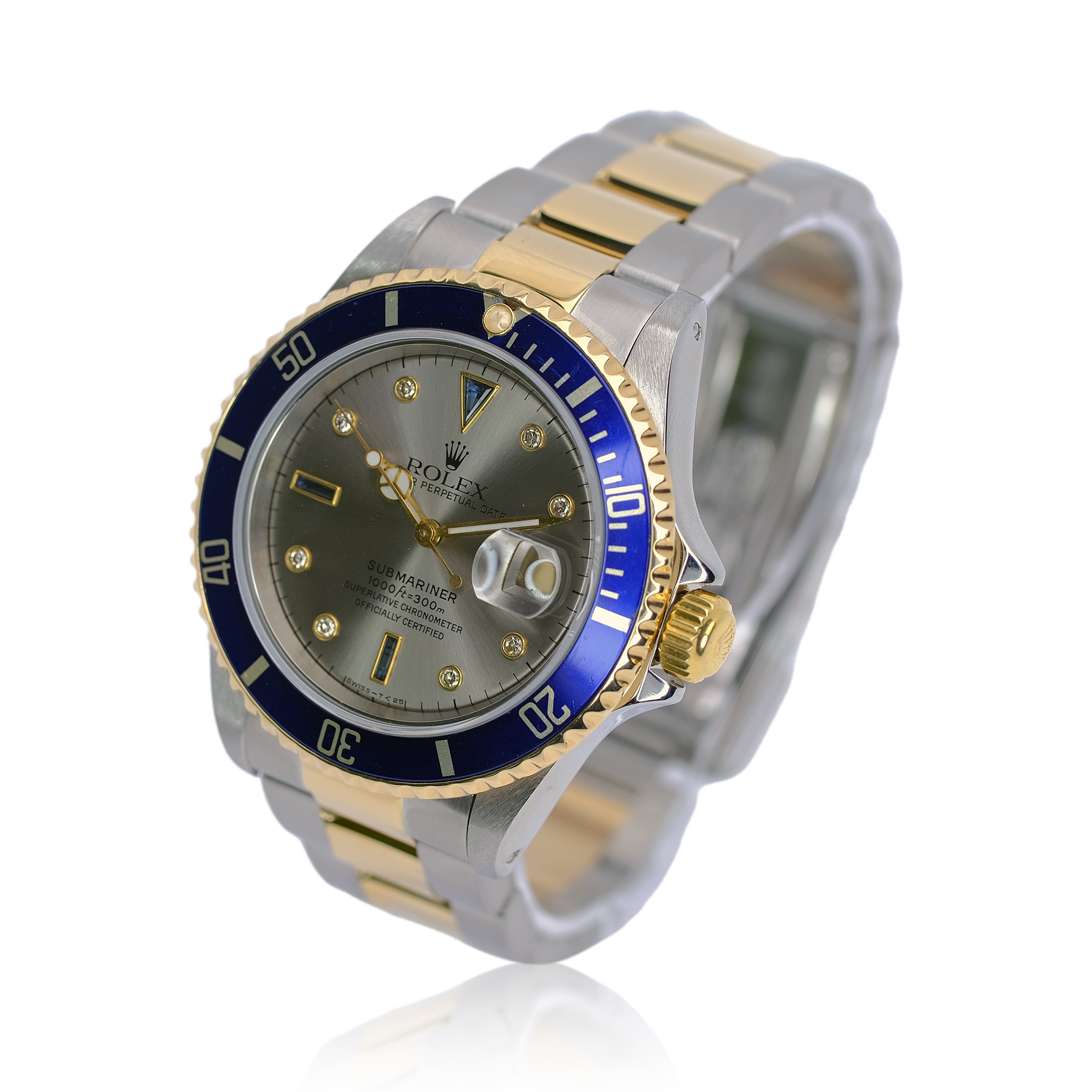 Rolex Submariner Two-Tone Grey Serti Dial Oyster Band YR-1994 16613 - Luxuriant Concierge