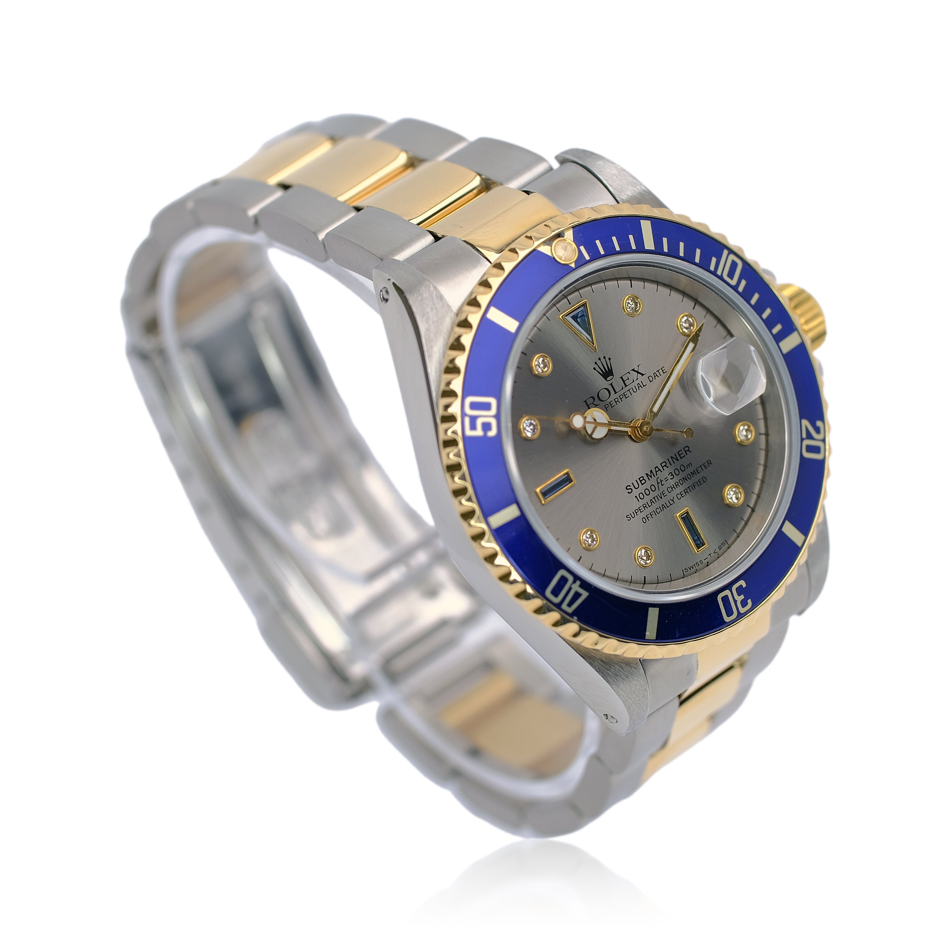 Rolex Submariner Two-Tone Grey Serti Dial Oyster Band YR-1994 16613 - Luxuriant Concierge