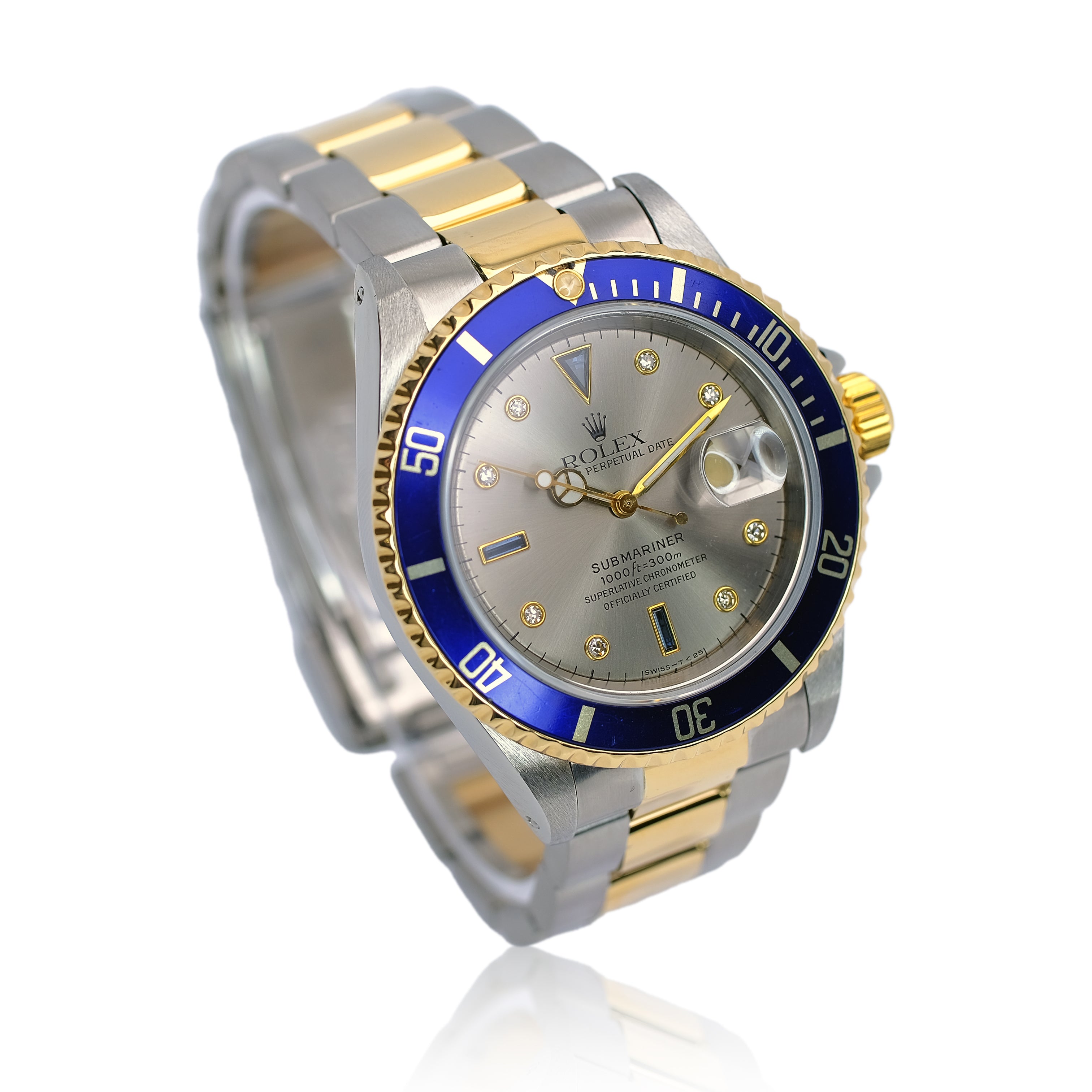 Rolex Submariner Two-Tone Grey Serti Dial Oyster Band YR-1994 16613 - Luxuriant Concierge