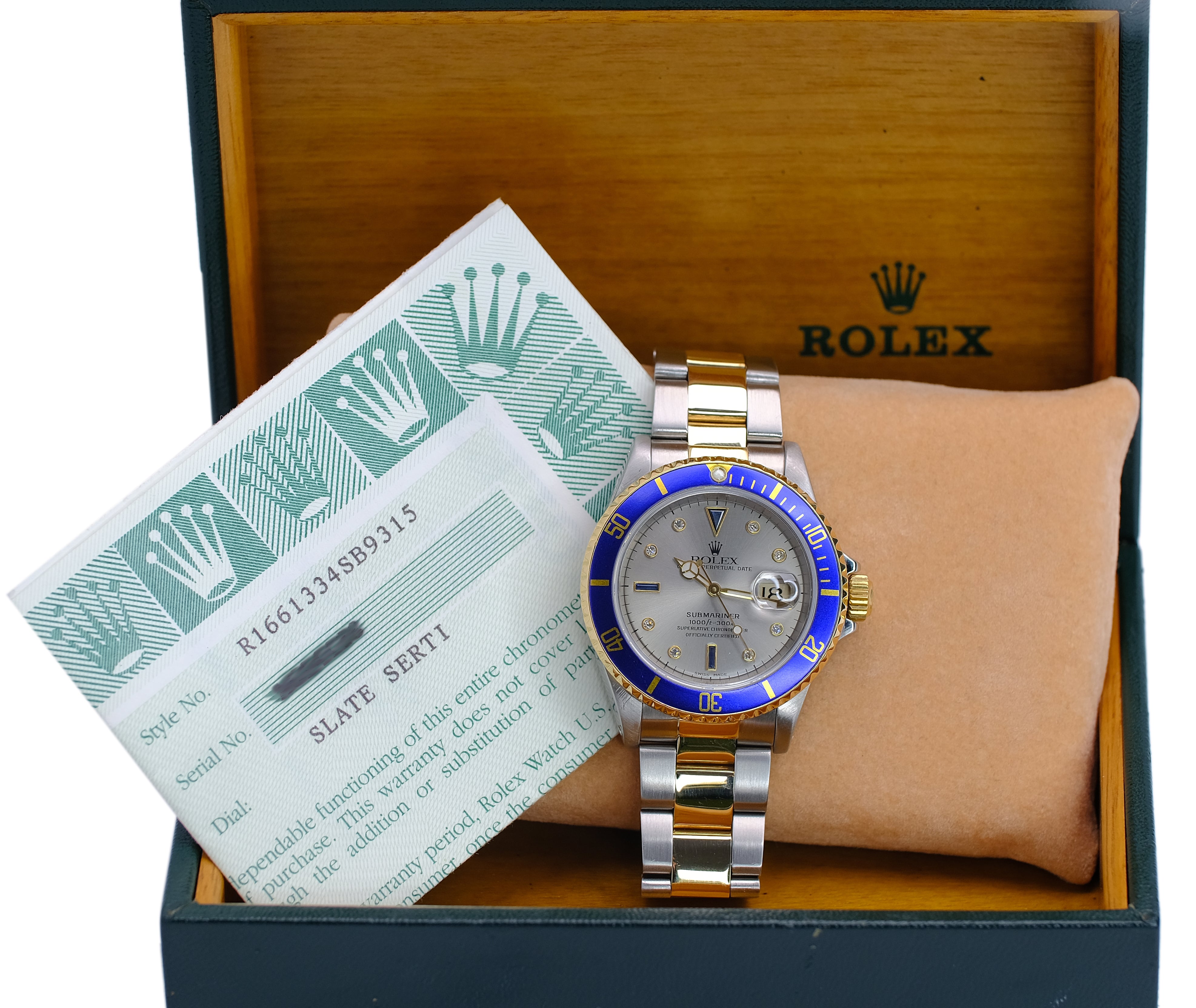 Rolex Submariner Grey Serti Dial Oyster Band YR-2000 16613 Box&Paper - Luxuriant Concierge