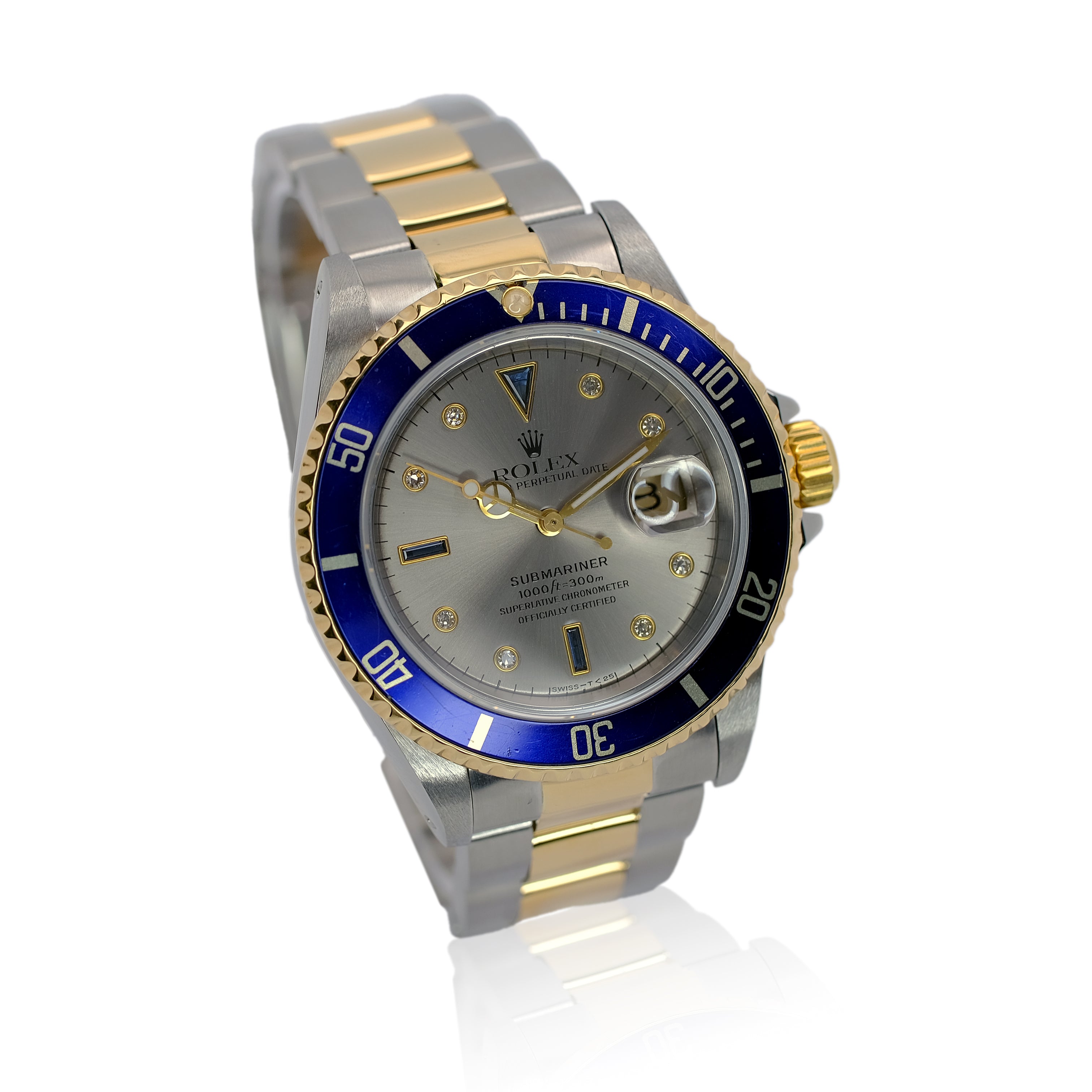 Rolex Submariner Two-Tone Grey Serti Dial Oyster Band YR-1994 16613 - Luxuriant Concierge