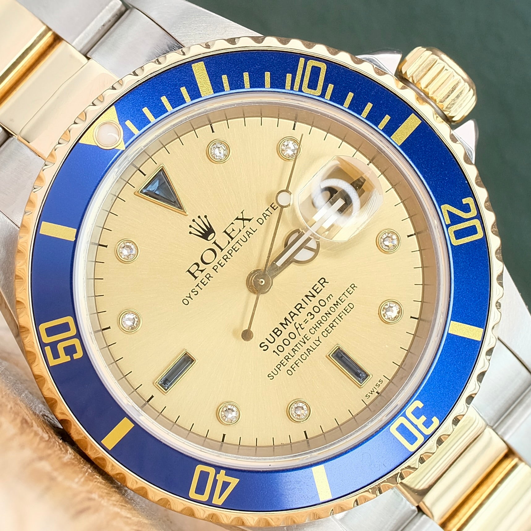 Rolex Submariner Champagne Serti Dial Oyster Band 16613 w Box & Paper - Luxuriant Concierge