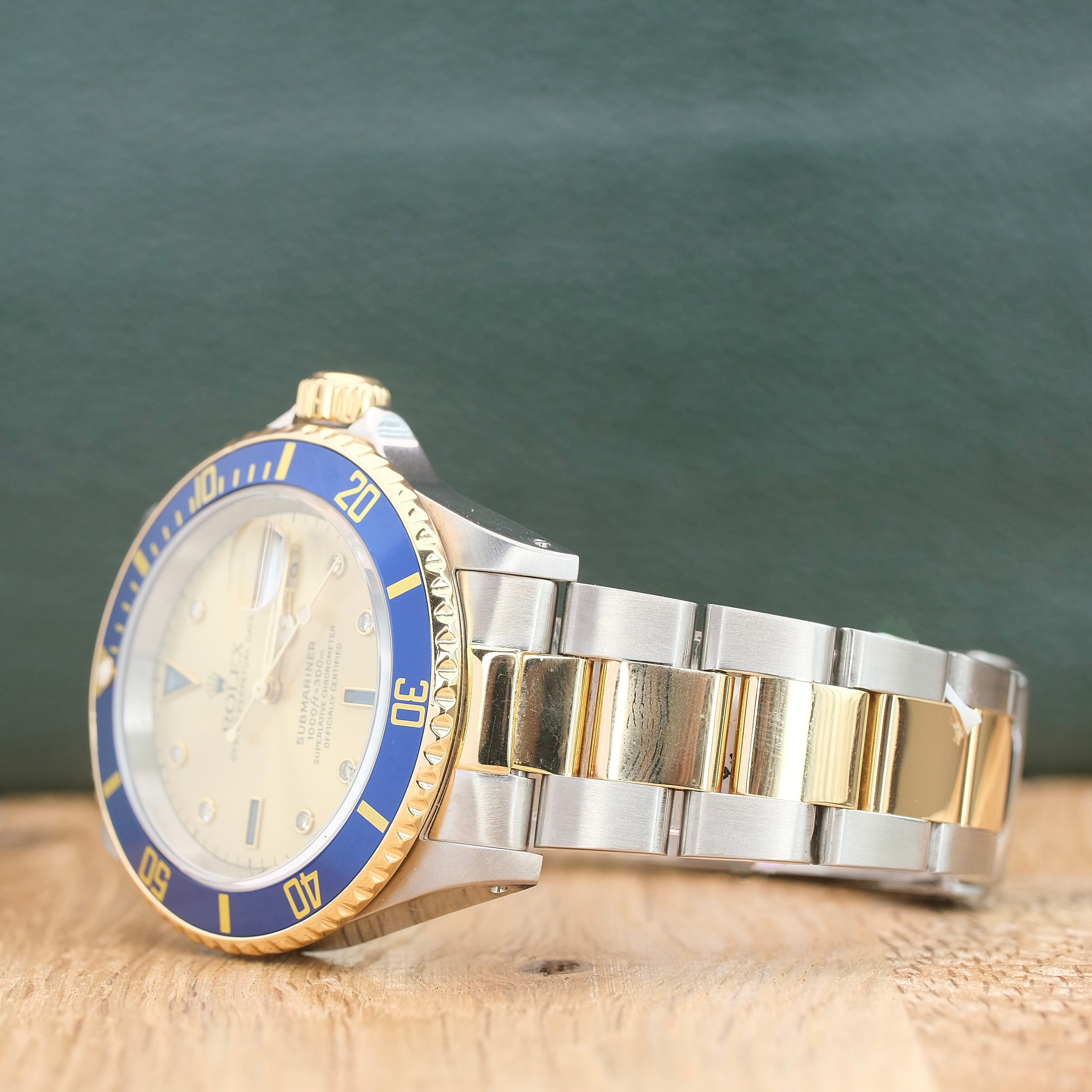 Rolex Submariner Champagne Serti Dial Oyster Band 16613 w Box & Paper - Luxuriant Concierge