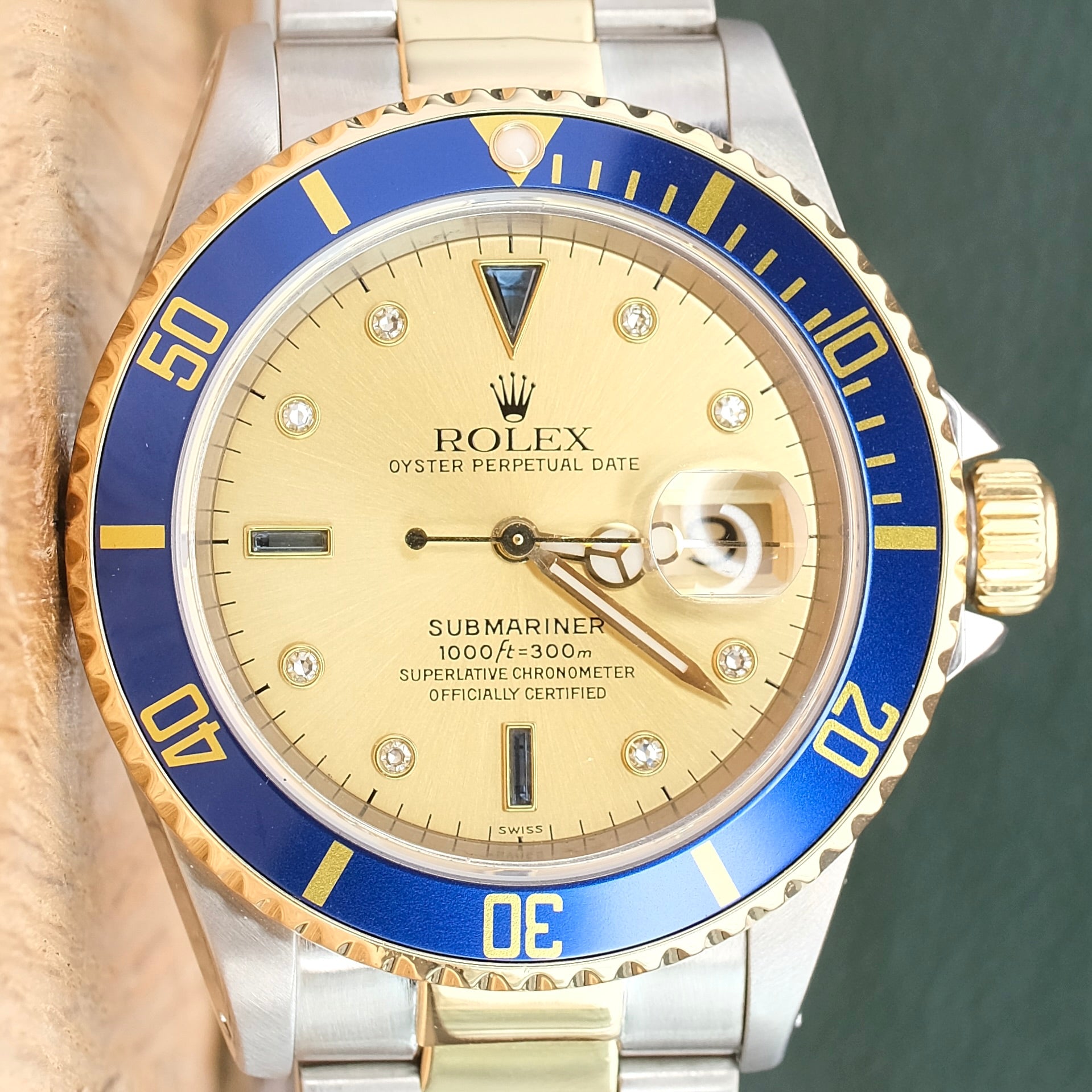 Rolex Submariner Champagne Serti Dial Oyster Band 16613 w Box & Paper - Luxuriant Concierge