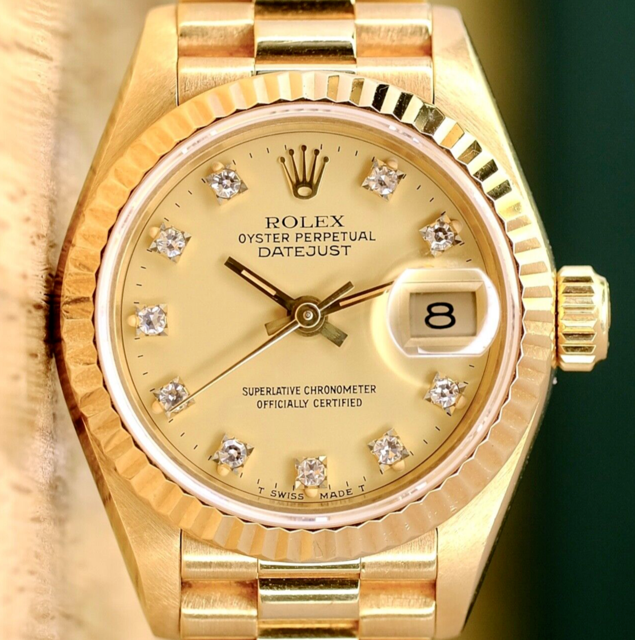 Rolex Datejust Ladies 18K Sold Gold President Diamond Dial 69178 Watch - luxuriantconcierge