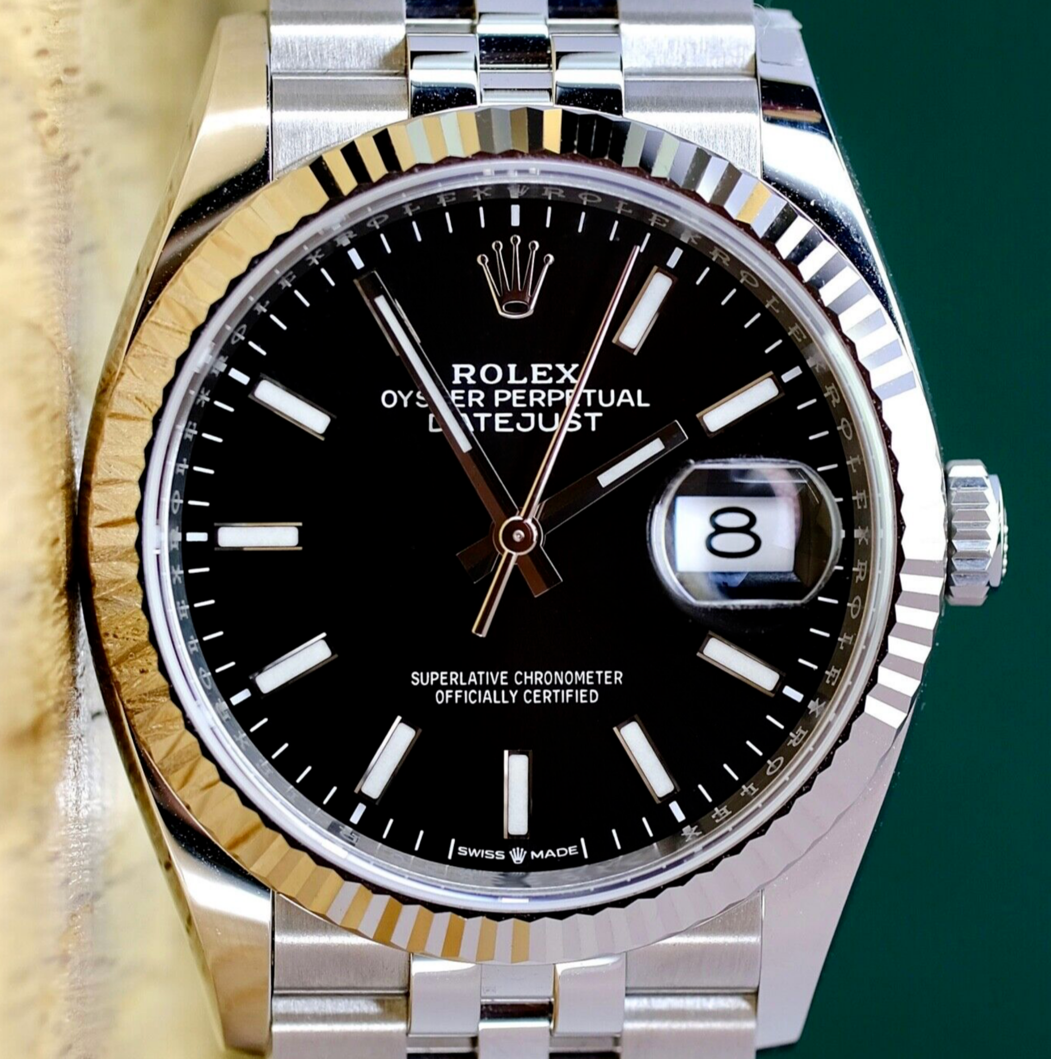 Rolex Datejust Men 18KW & Steel Black Dial  Fluted Jubilee 126234 Watch - luxuriantconcierge