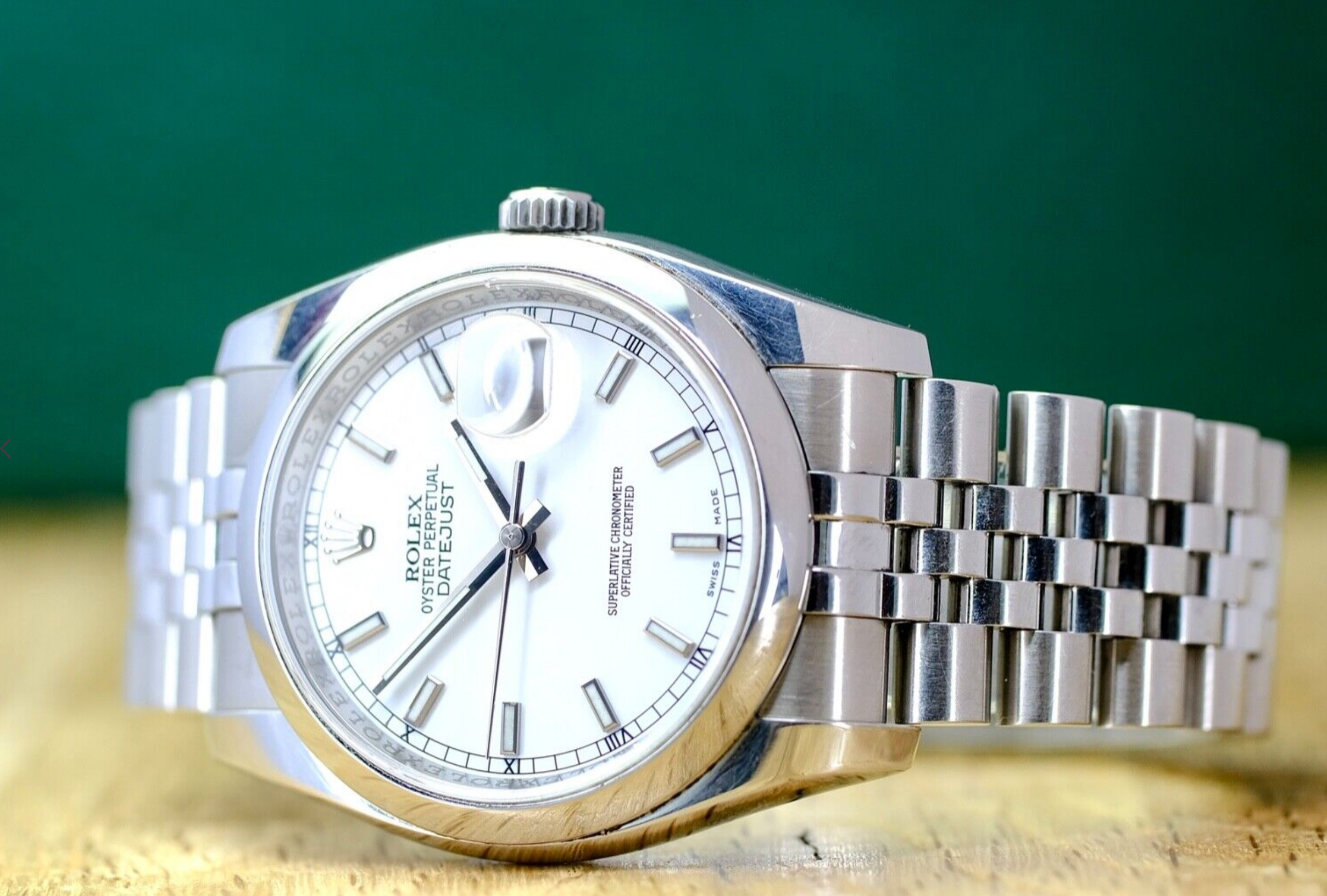 Rolex Mens Datejust Steel White Index Dial Roulette Calendar 116200 Watch - luxuriantconcierge