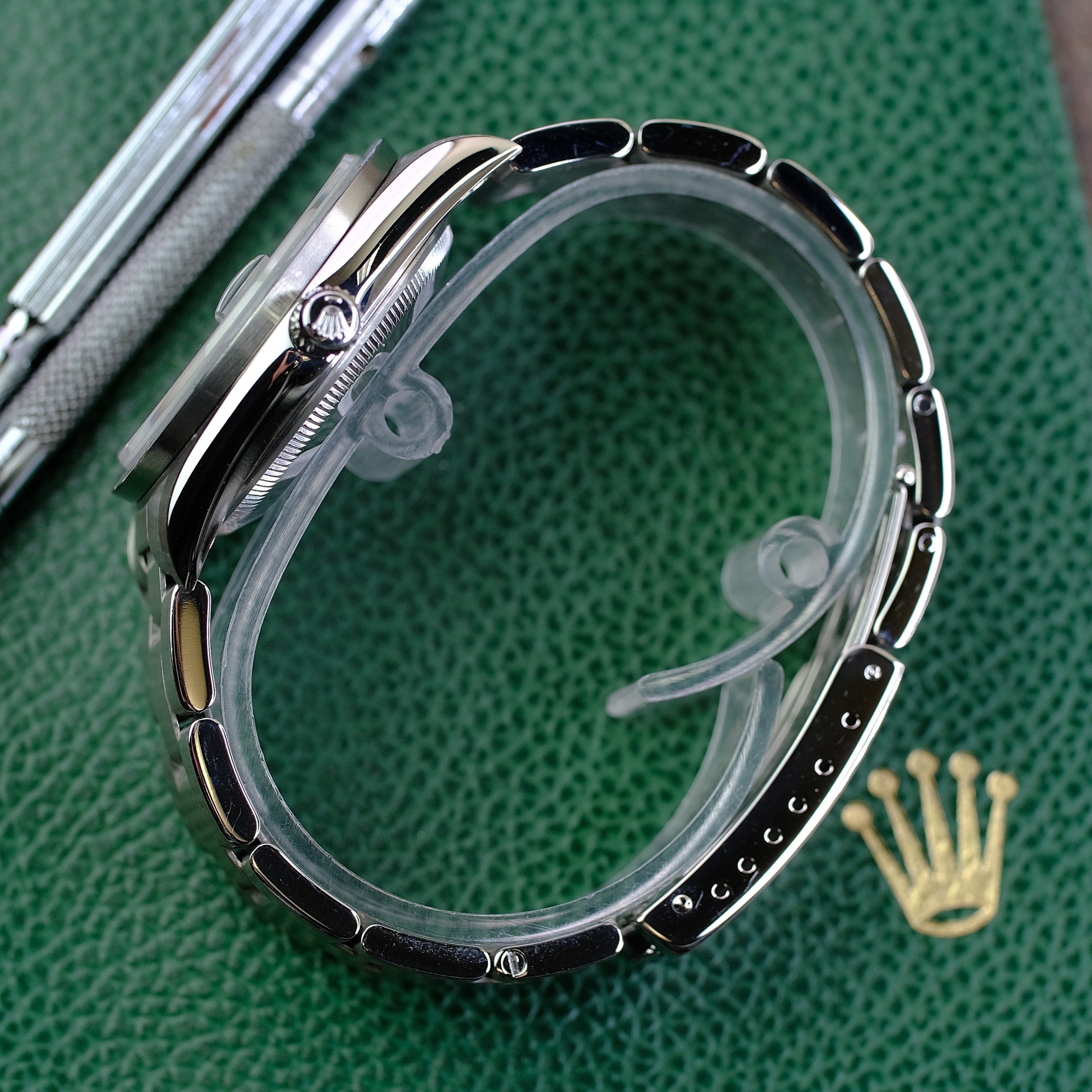 Box & Paper Rolex Date 15210 Black Dial 36mm Stainless Steel Engine-turned Bezel Oyster Band