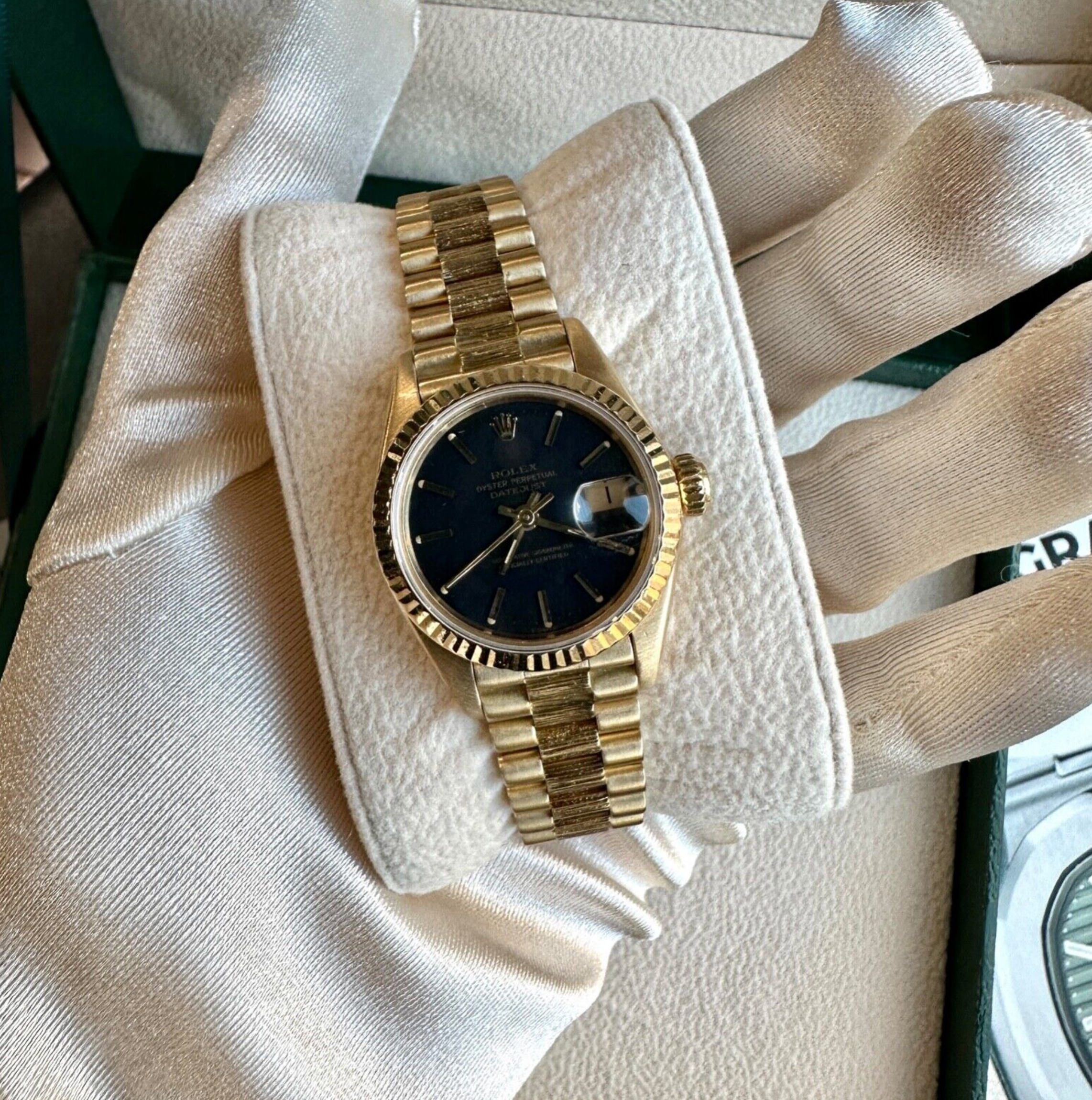 Rolex Womens Datejust 18KY Gold Black Index Dial President 69178 Watch - luxuriantconcierge