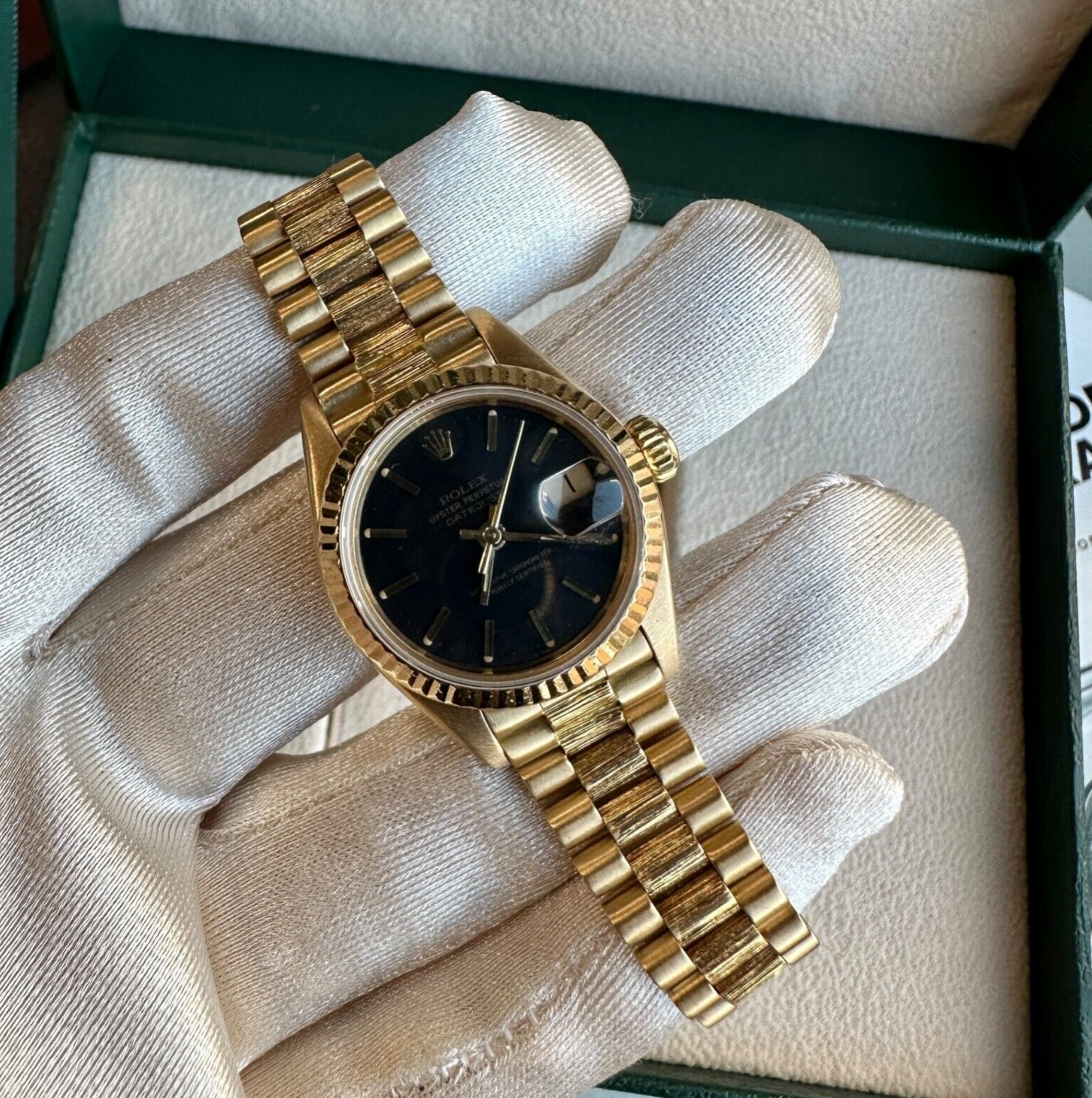 Rolex Womens Datejust 18KY Gold Black Index Dial President 69178 Watch - luxuriantconcierge