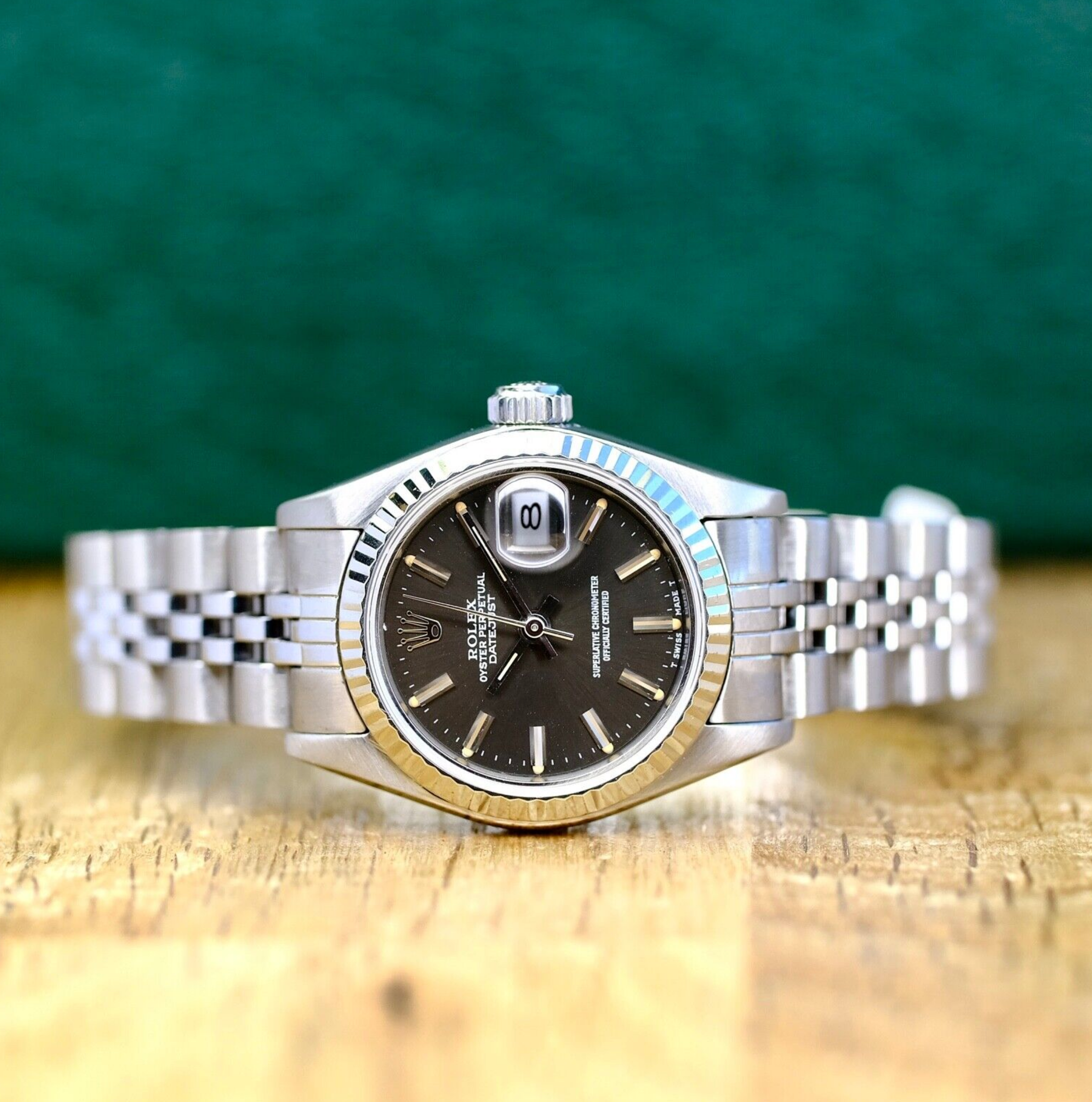 Rolex Womens Datejust Grey Index  18KW Bezel  26MM Watch 69174 - luxuriantconcierge