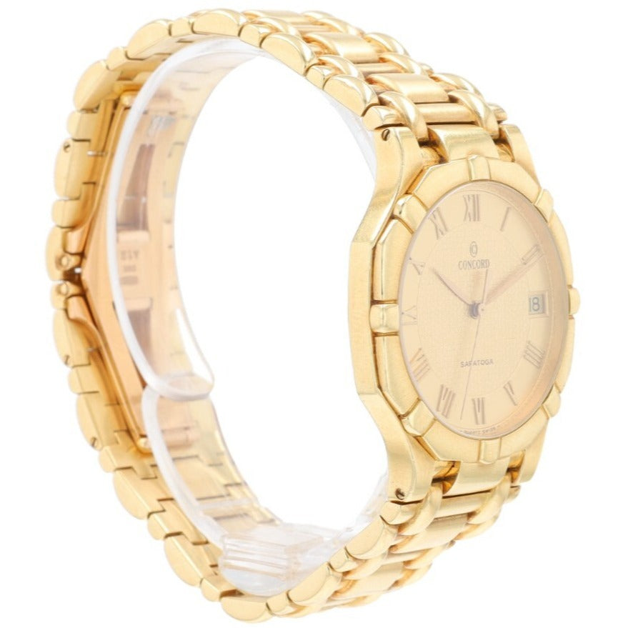 Concord Saratoga 18K Solid Yellow Gold Champagne Roman Numeral Dial Unisex Watch