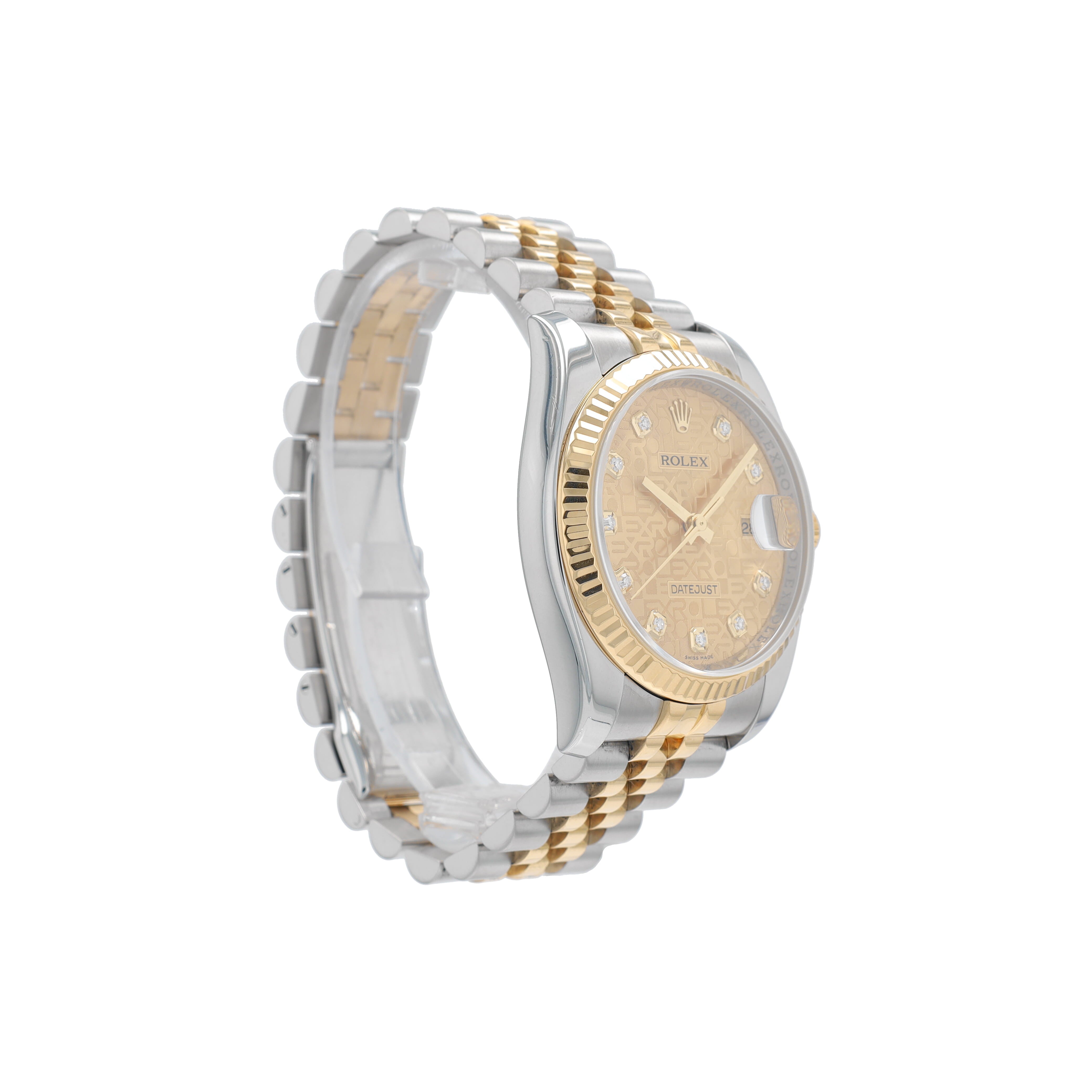 Rolex Datejust  116233 36mm Champagne Jubilee Diamonds Dial Fluted Bezel Jubilee Band - Luxuriant Concierge