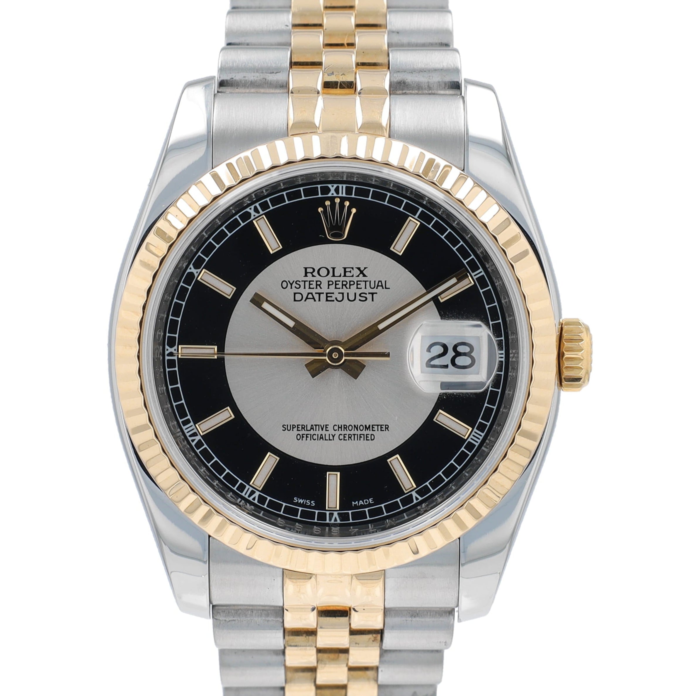 Rolex Datejust 116233 36mm Black Tuxedo Index Dial Fluted Bezel Jubilee Band - Luxuriant Concierge