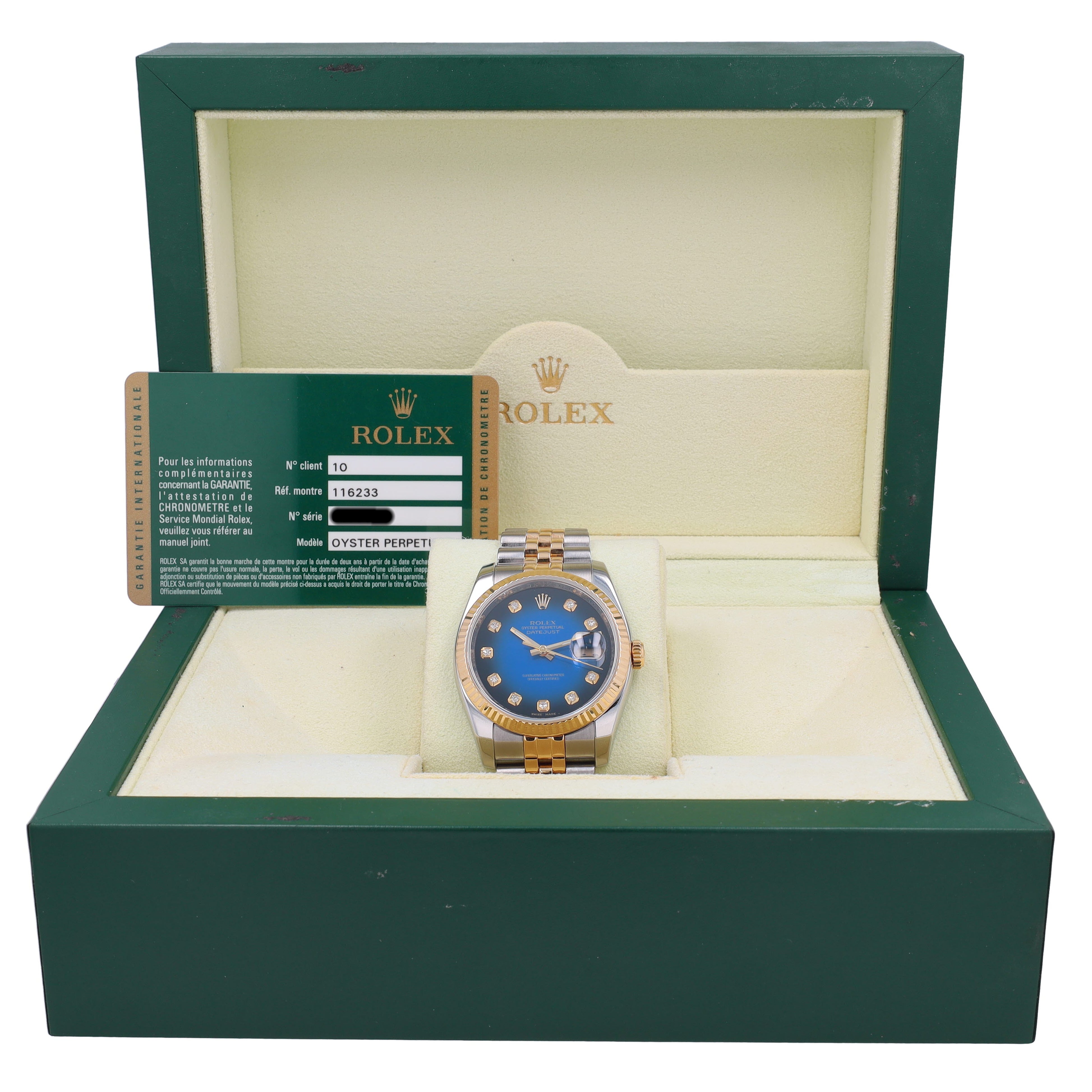 B&P Rolex Datejust 116233 36mm Blue Diamonds Dial Fluted Bezel Jubilee Band - Luxuriant Concierge