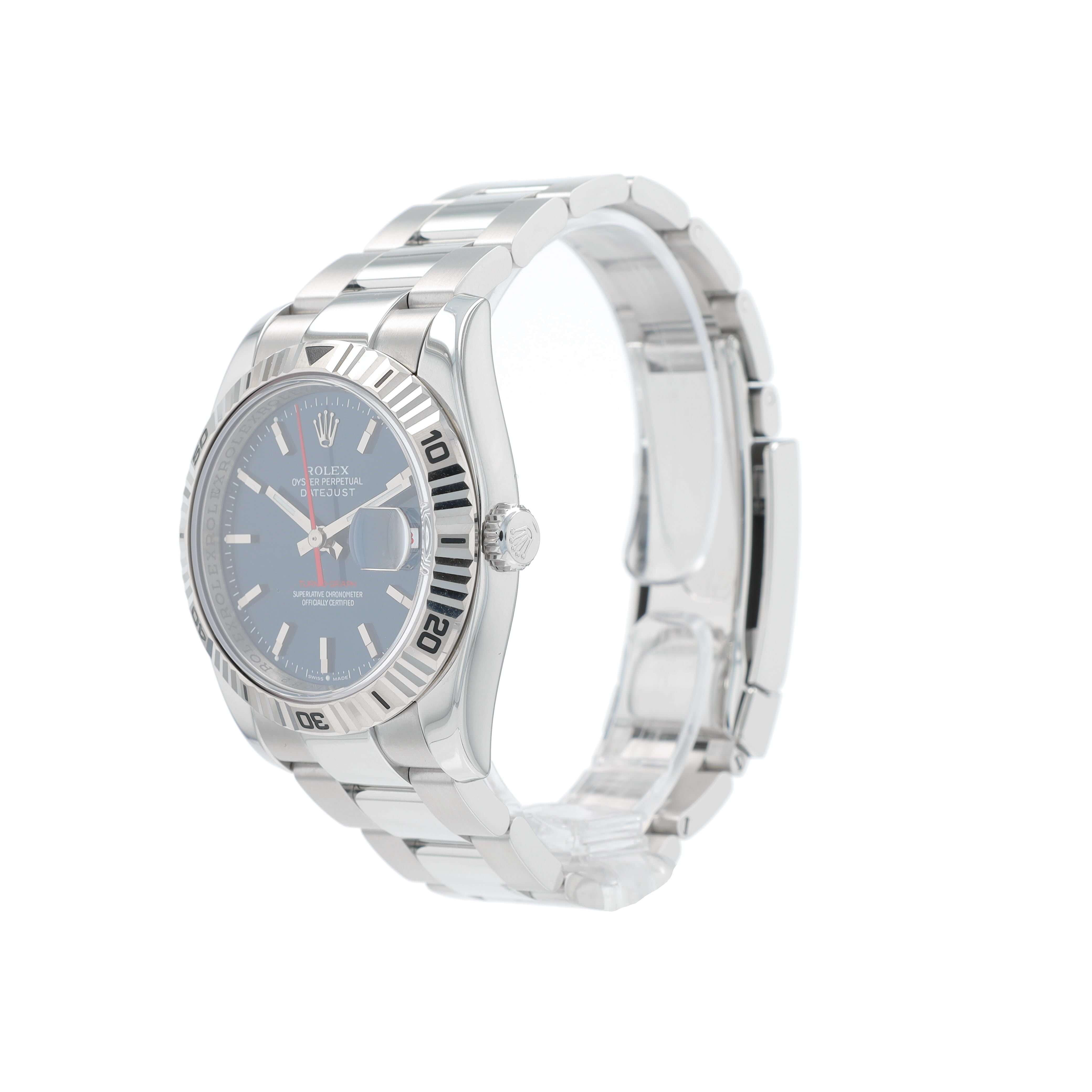 B&P Rolex Datejust 116264 36mm Blue Index Dial Thunderbird Bezel Oyster Band - Luxuriant Concierge