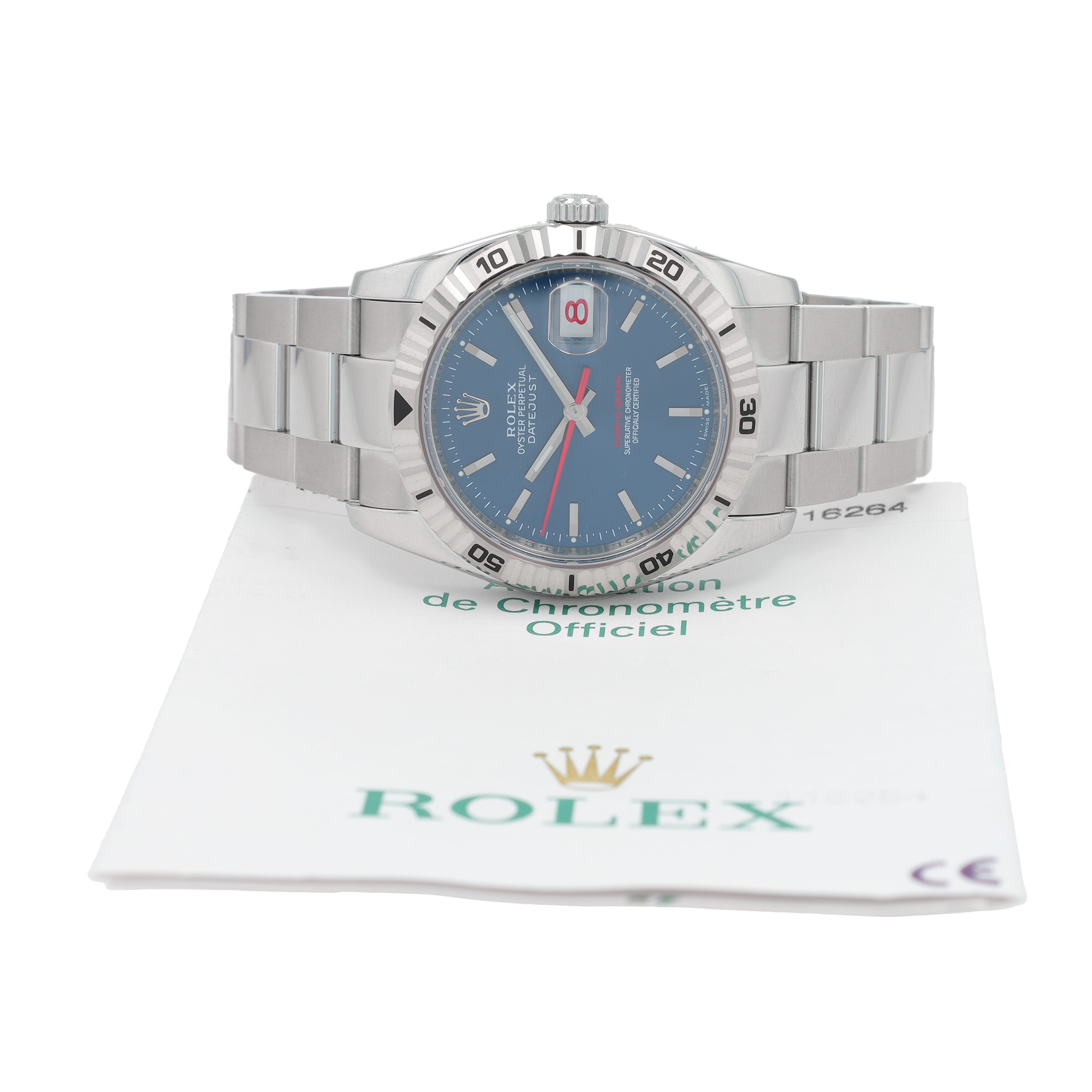 B&P Rolex Datejust 116264 36mm Blue Index Dial Thunderbird Bezel Oyster Band - Luxuriant Concierge