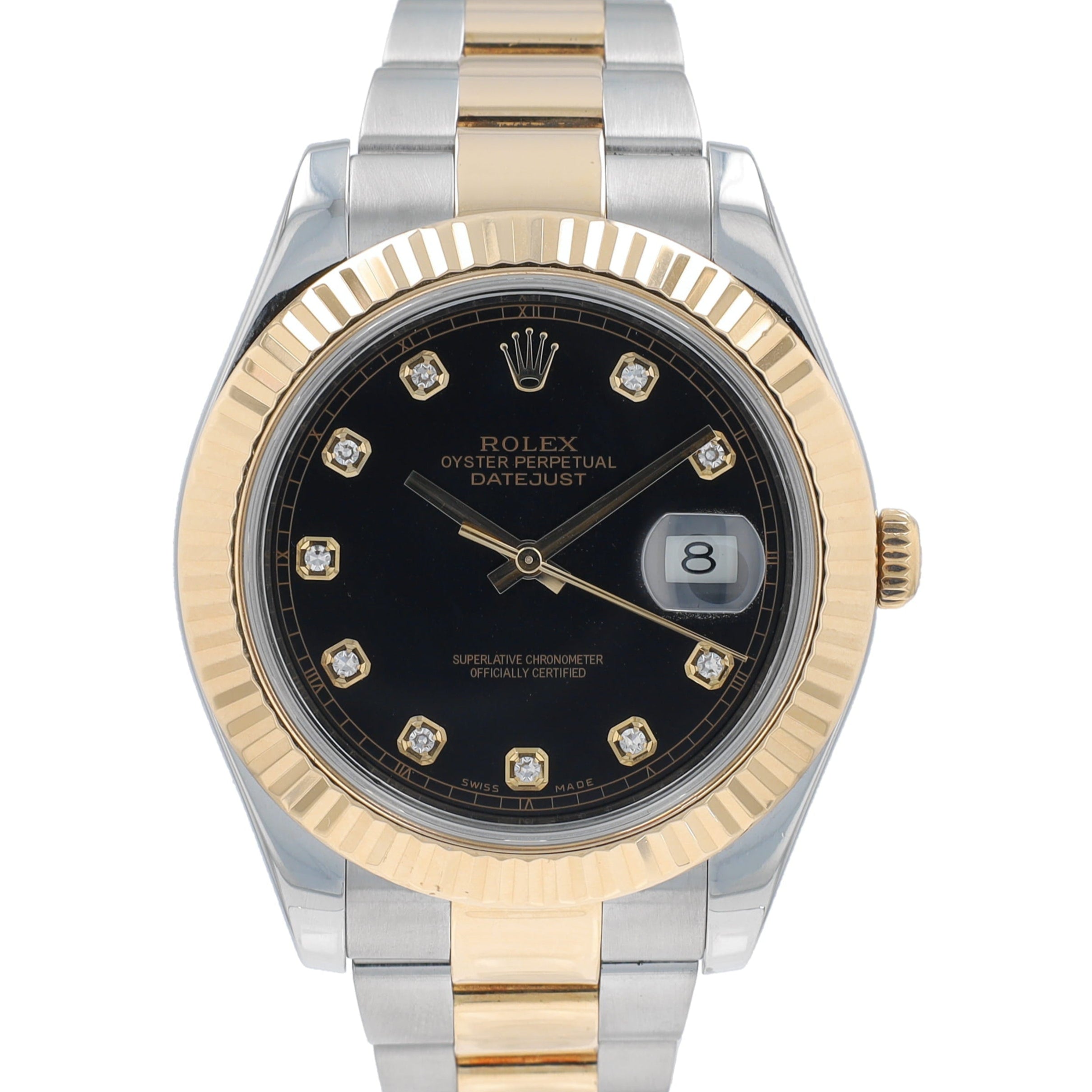 Rolex Datejust II 116333 41mm Black Diamonds Dial Fluted Bezel Oyster Band - Luxuriant Concierge