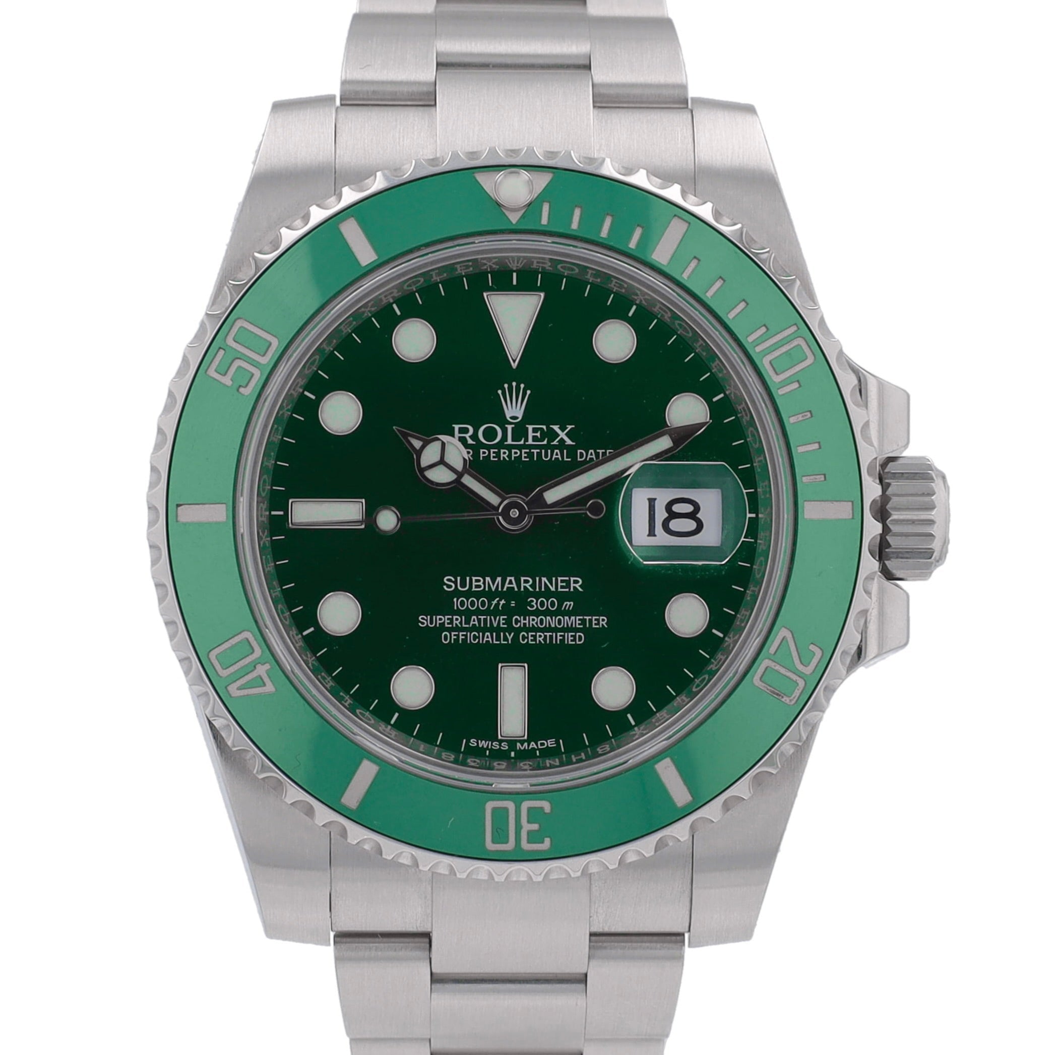 B&P Rolex Submariner 116610LV 40mm Green Luminous Dial Rotatable Bezel w/ Green Ceramic Insert Bezel Oyster Band