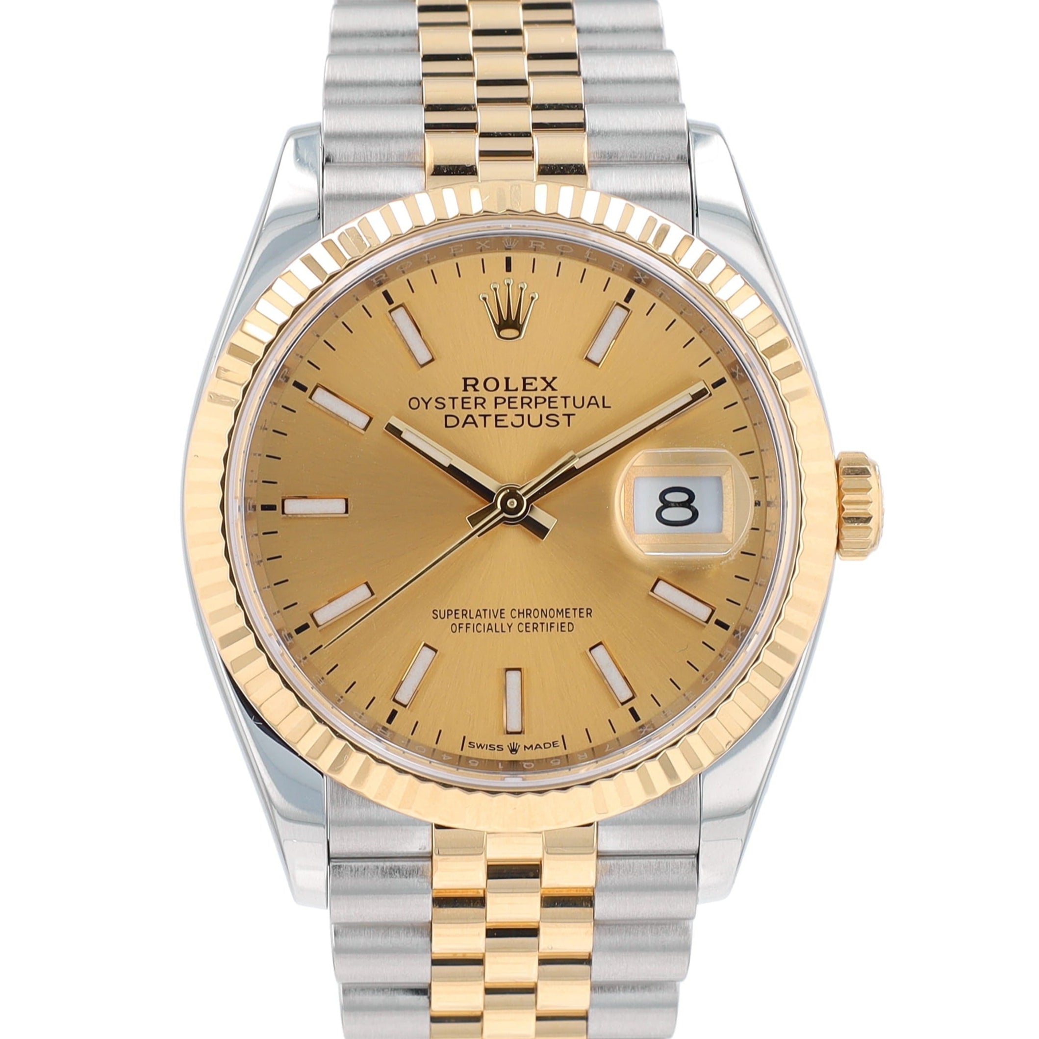 Rolex Datejust  126233 36mm Champagne Index Luminous Dial Fluted Bezel Jubilee Band - Luxuriant Concierge