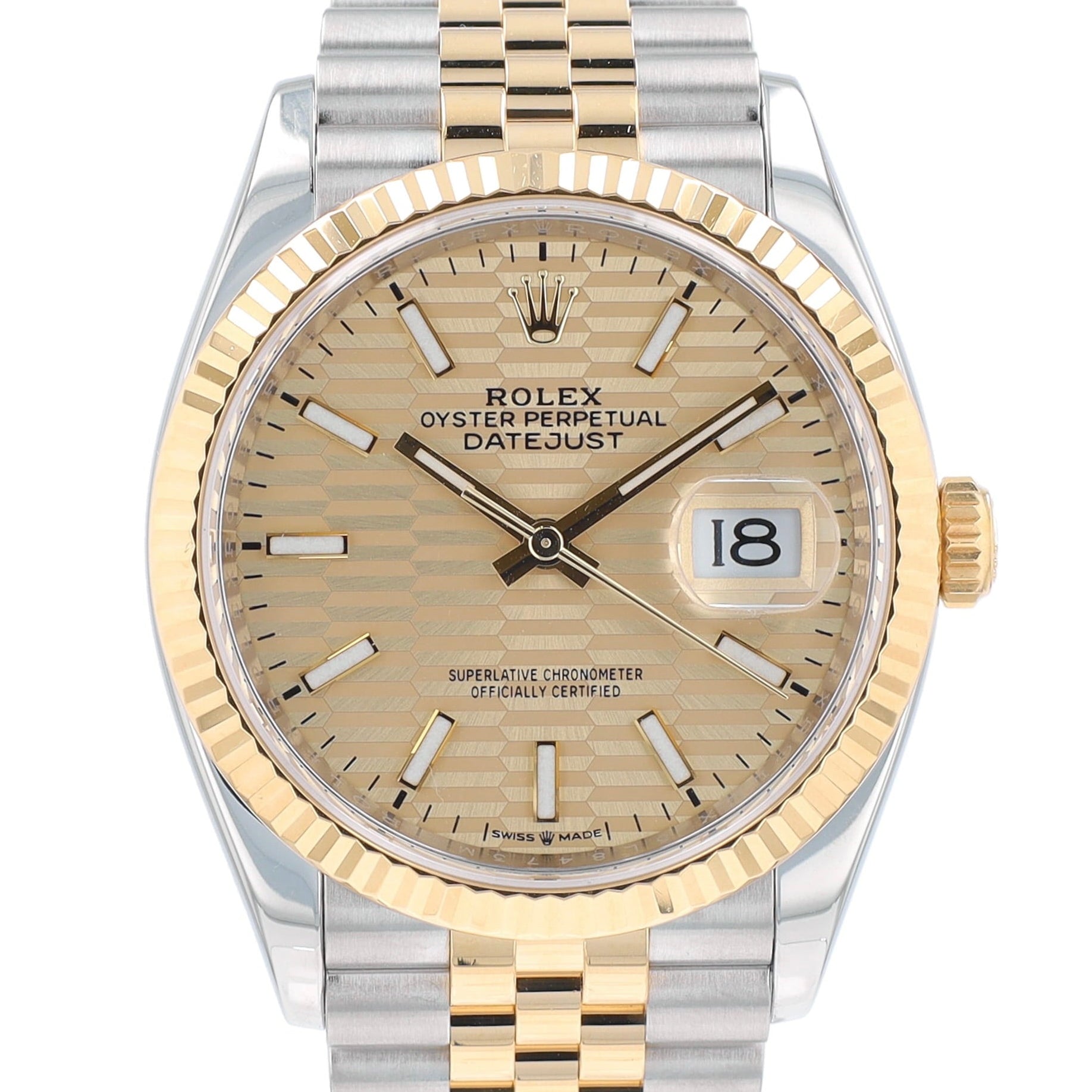 Rolex Datejust 126233 Two-Tone Champagne Motif Index Dial Fluted 36mm Mens Watch - Luxuriant Concierge