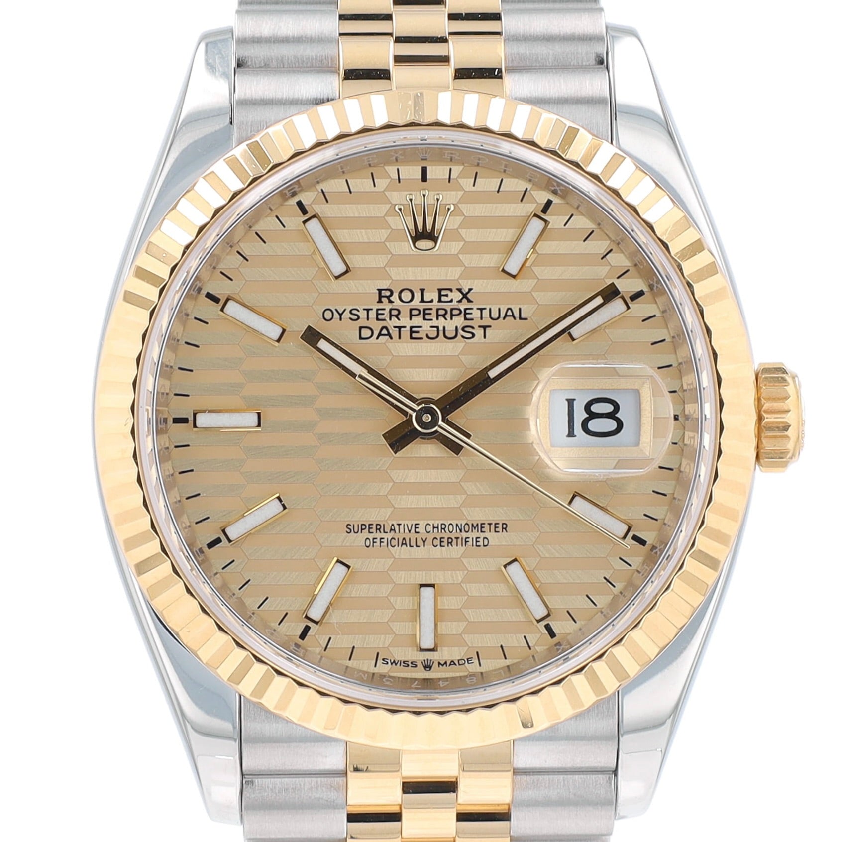 Rolex Datejust 126233 Two-Tone Champagne Motif Index Dial Fluted 36mm Mens Watch - Luxuriant Concierge