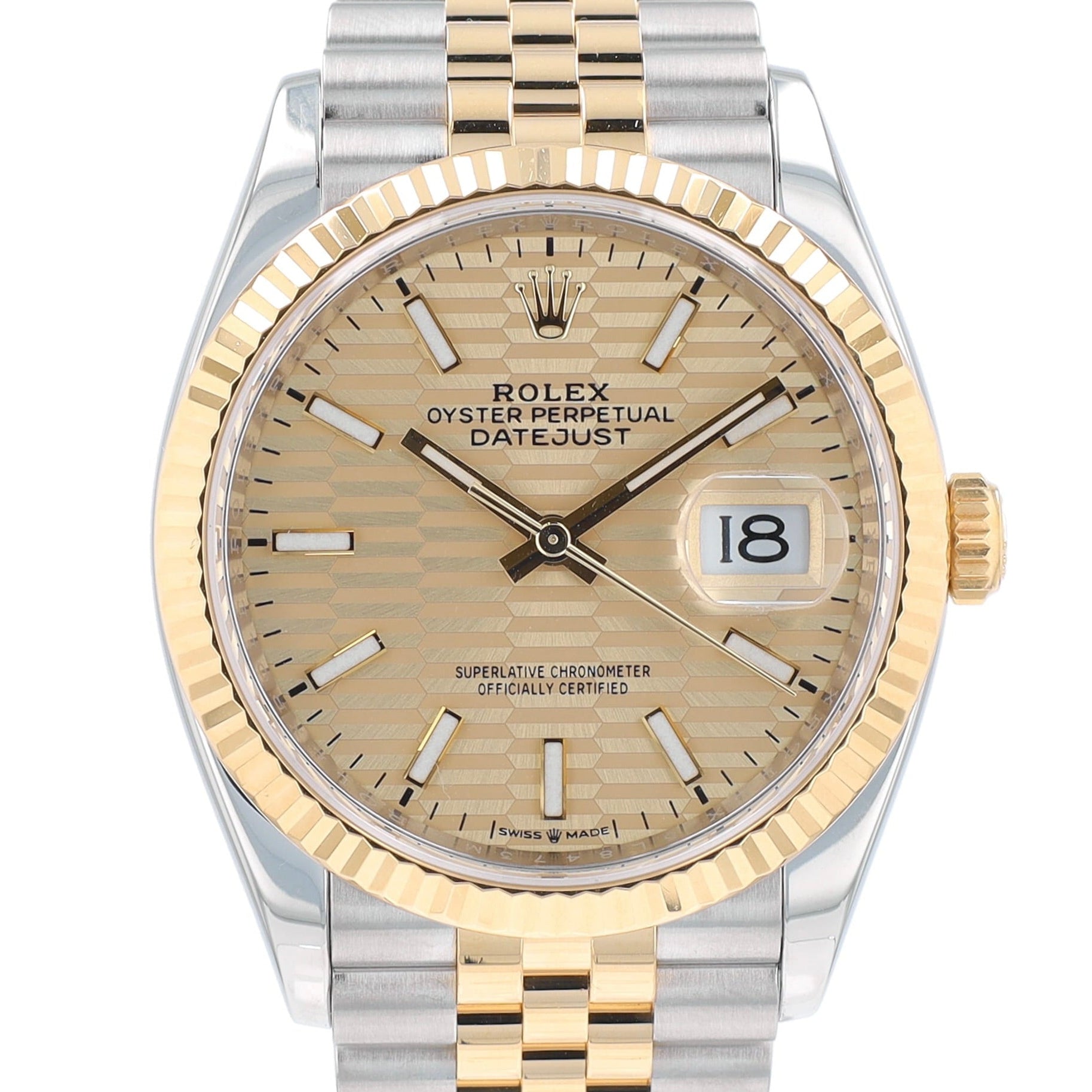 Rolex Datejust 126233 Two-Tone Champagne Motif Index Dial Fluted 36mm Mens Watch - Luxuriant Concierge