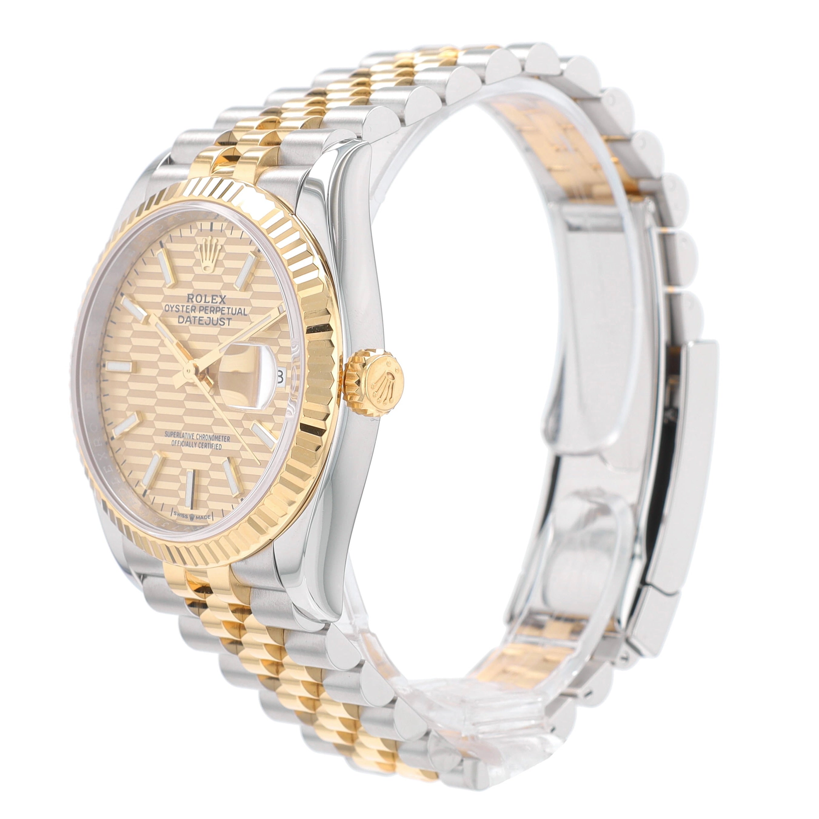 Rolex Datejust 126233 Two-Tone Champagne Motif Index Dial Fluted 36mm Mens Watch - Luxuriant Concierge