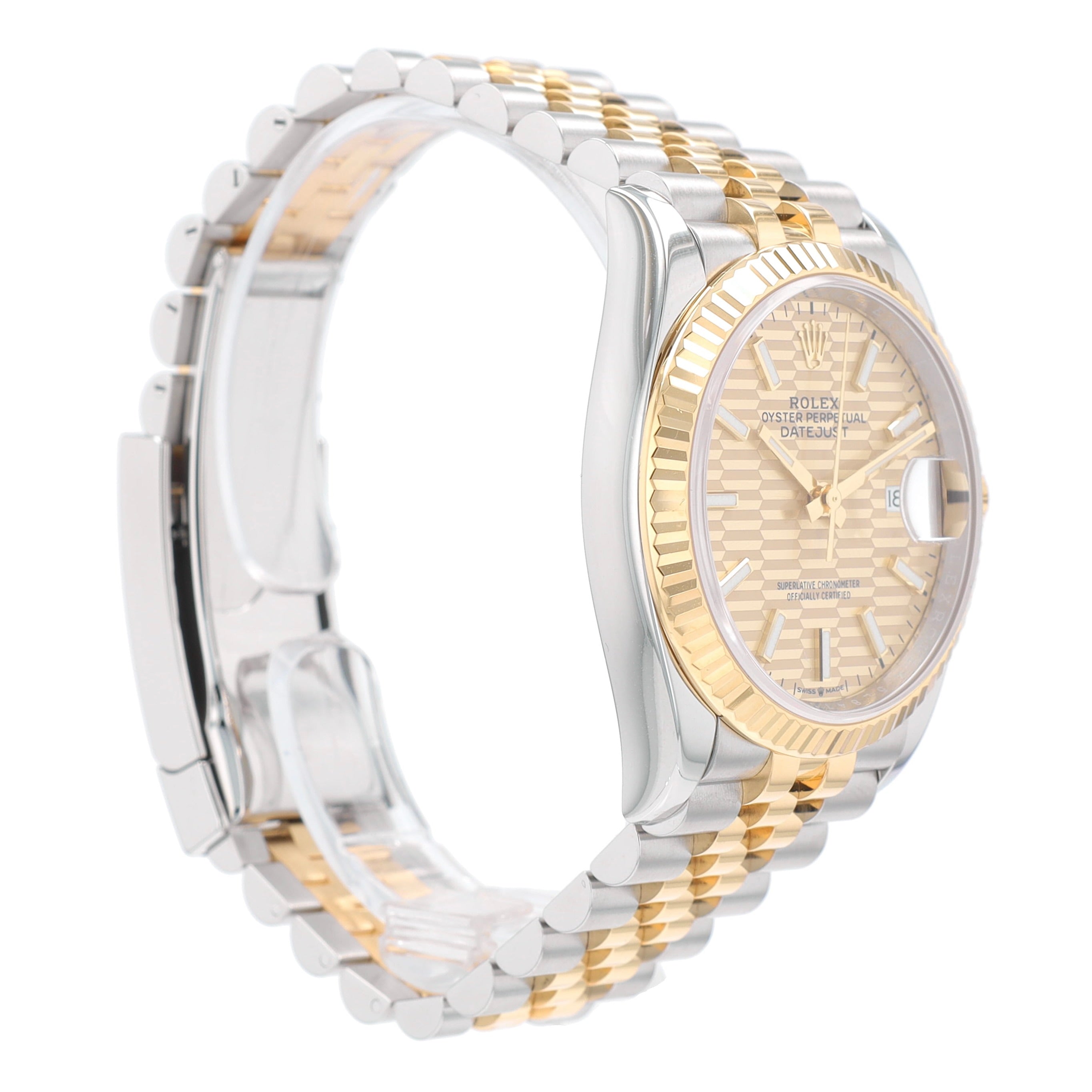 Rolex Datejust 126233 Two-Tone Champagne Motif Index Dial Fluted 36mm Mens Watch - Luxuriant Concierge