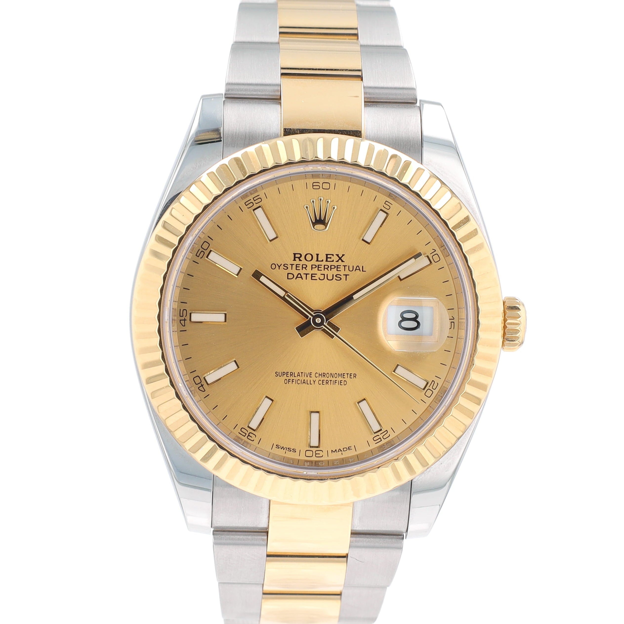B&P Rolex Datejust 41 126333 41mm Champagne Index Luminous Dial Fluted Bezel Oyster Band - Luxuriant Concierge