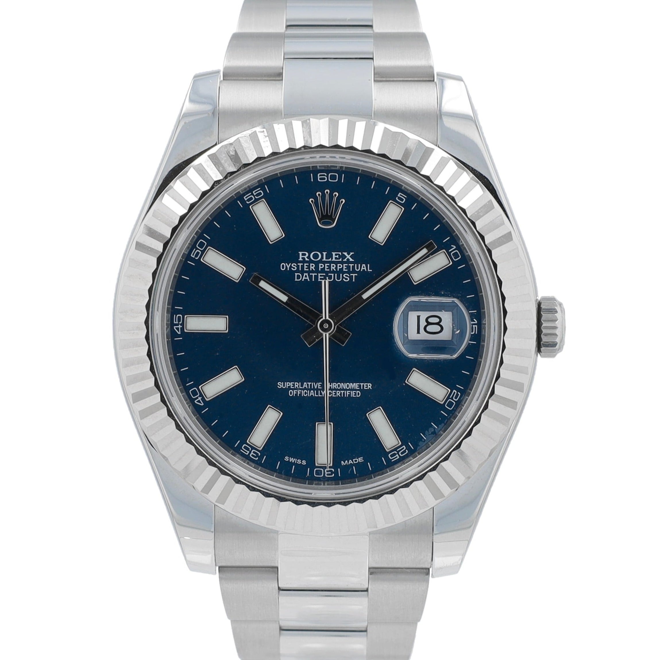 Rolex Datejust 41 126334 41mm Blue Luminous Index Dial Fluted Bezel Oyster Band - Luxuriant Concierge