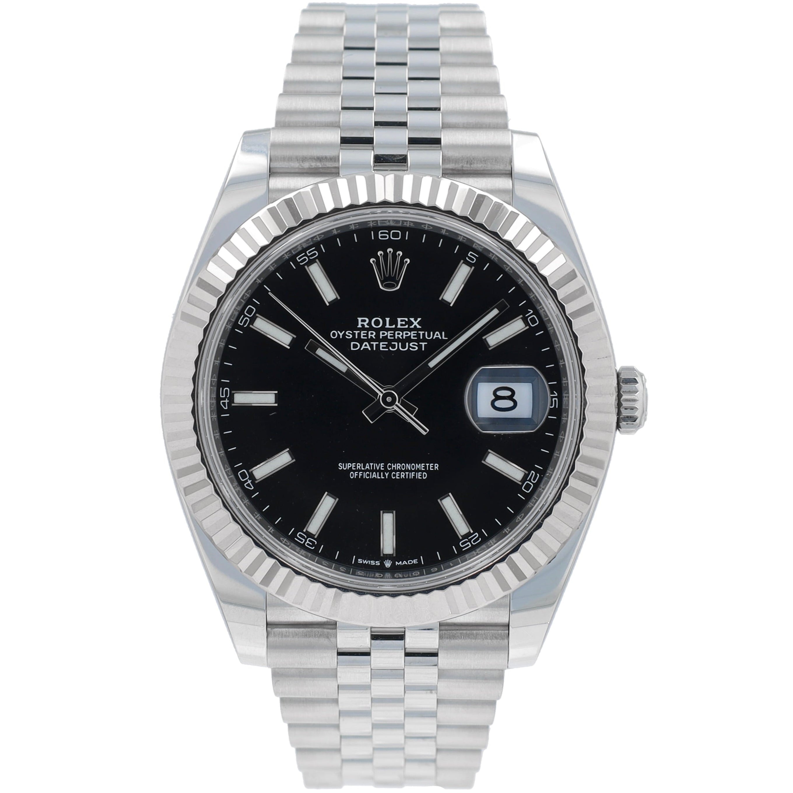 B&P Rolex Datejust 40 126334 41mm Black Luminous Dial Fluted Bezel Oyster Band - Luxuriant Concierge