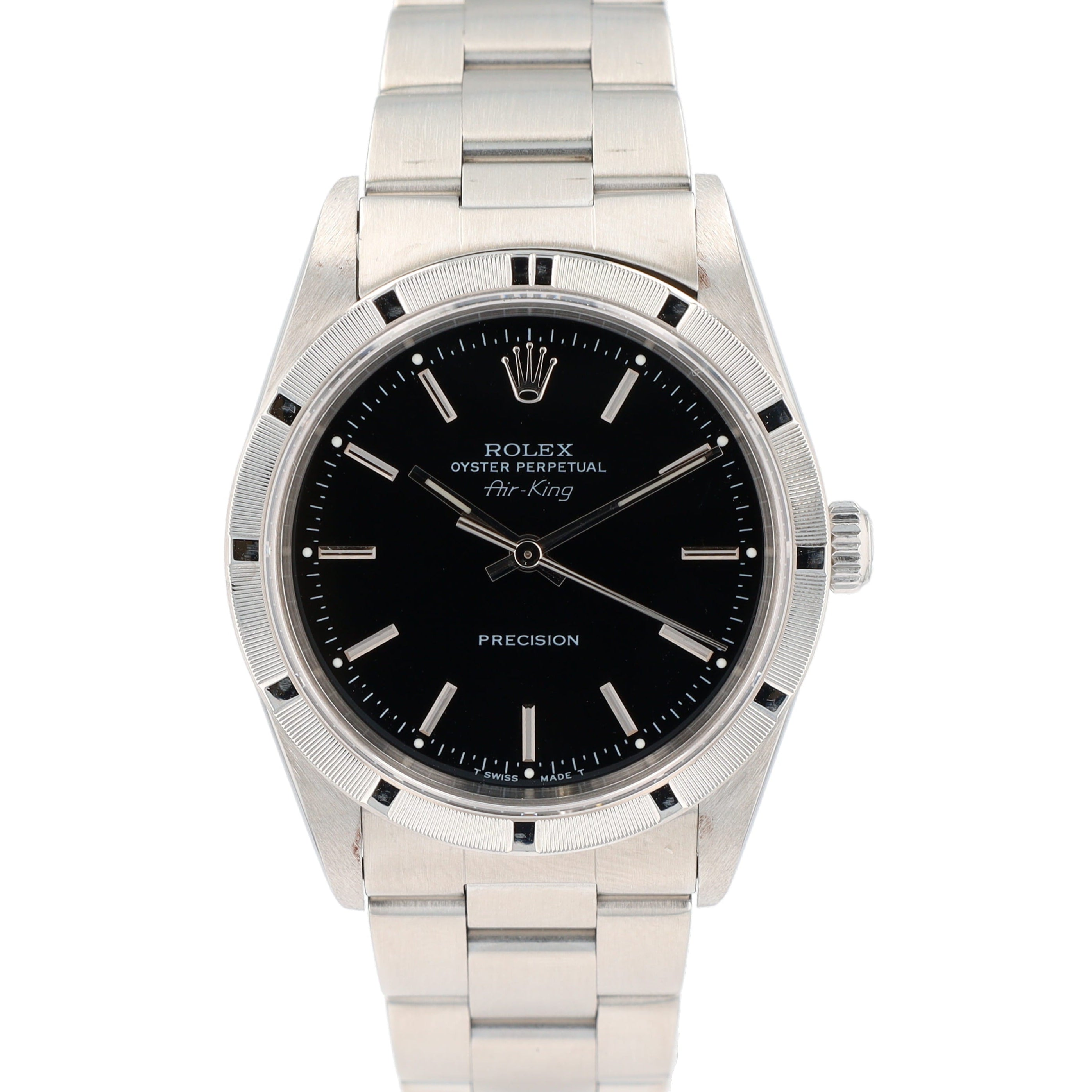 Rolex Air-King 14010 34mm Black Index Dial Engine-turned Bezel Oyster Band - Luxuriant Concierge