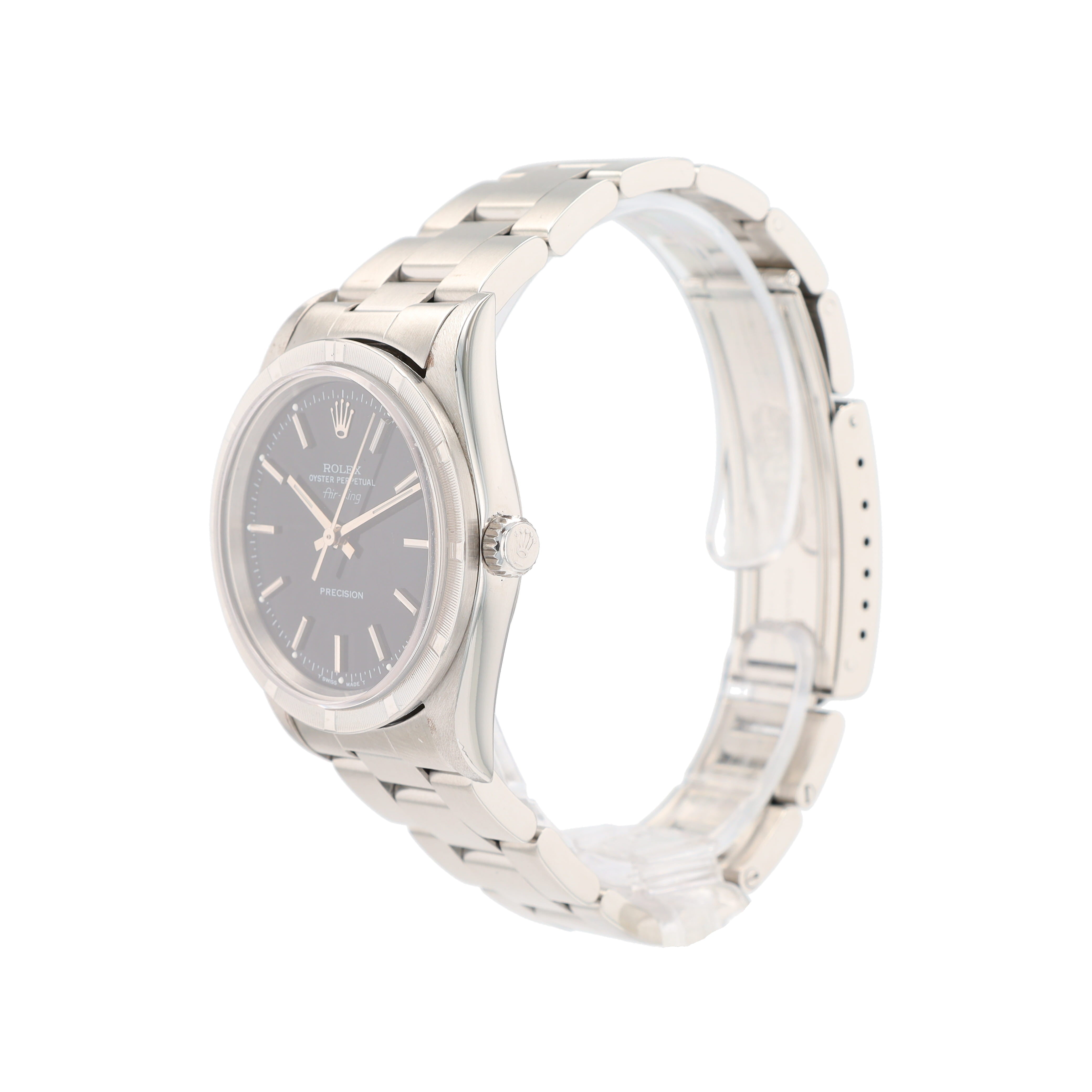 Rolex Air-King 14010 34mm Black Index Dial Engine-turned Bezel Oyster Band - Luxuriant Concierge