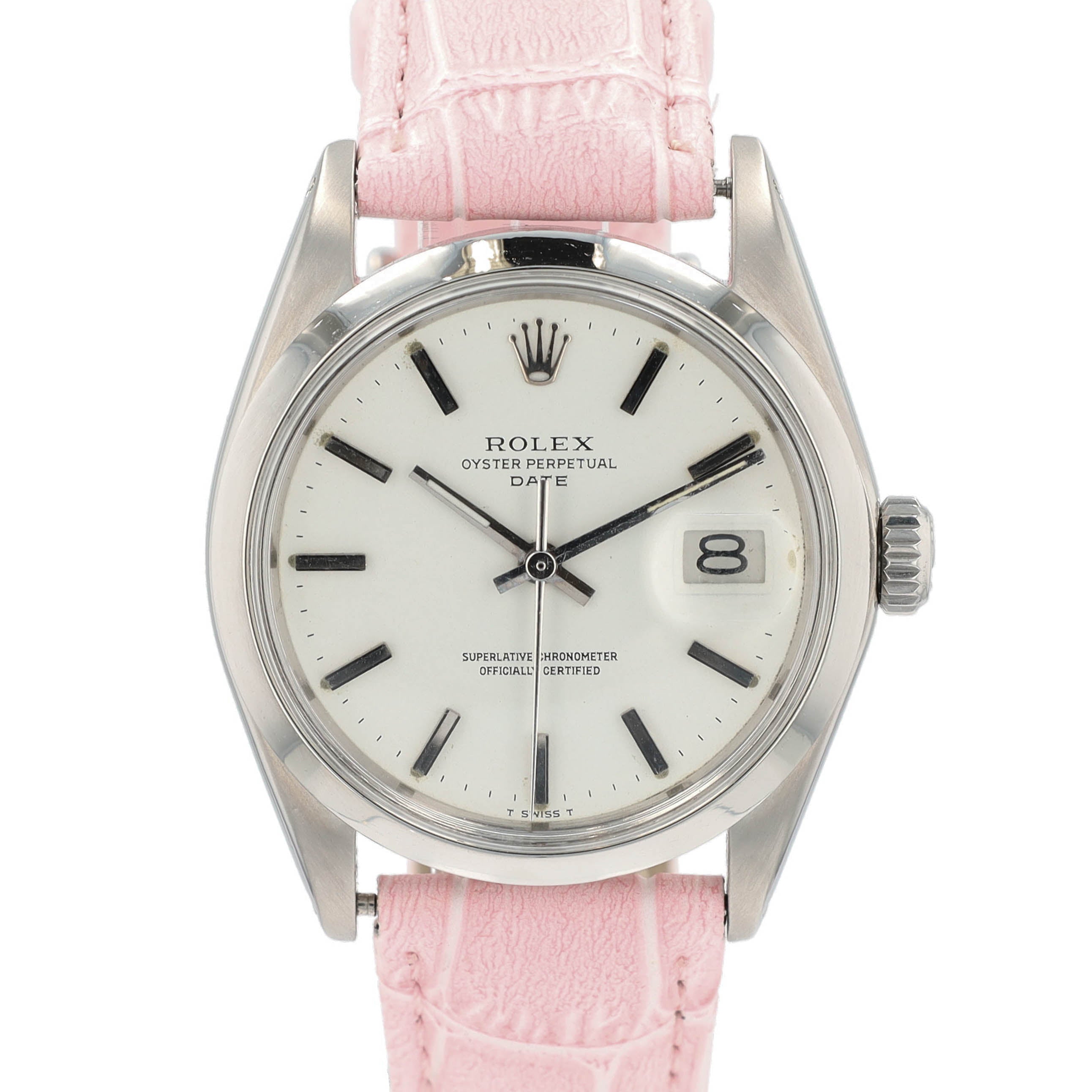 Rolex Date 1500 36mm White Index Dial Smooth Bezel AM Leather Band - Luxuriant Concierge