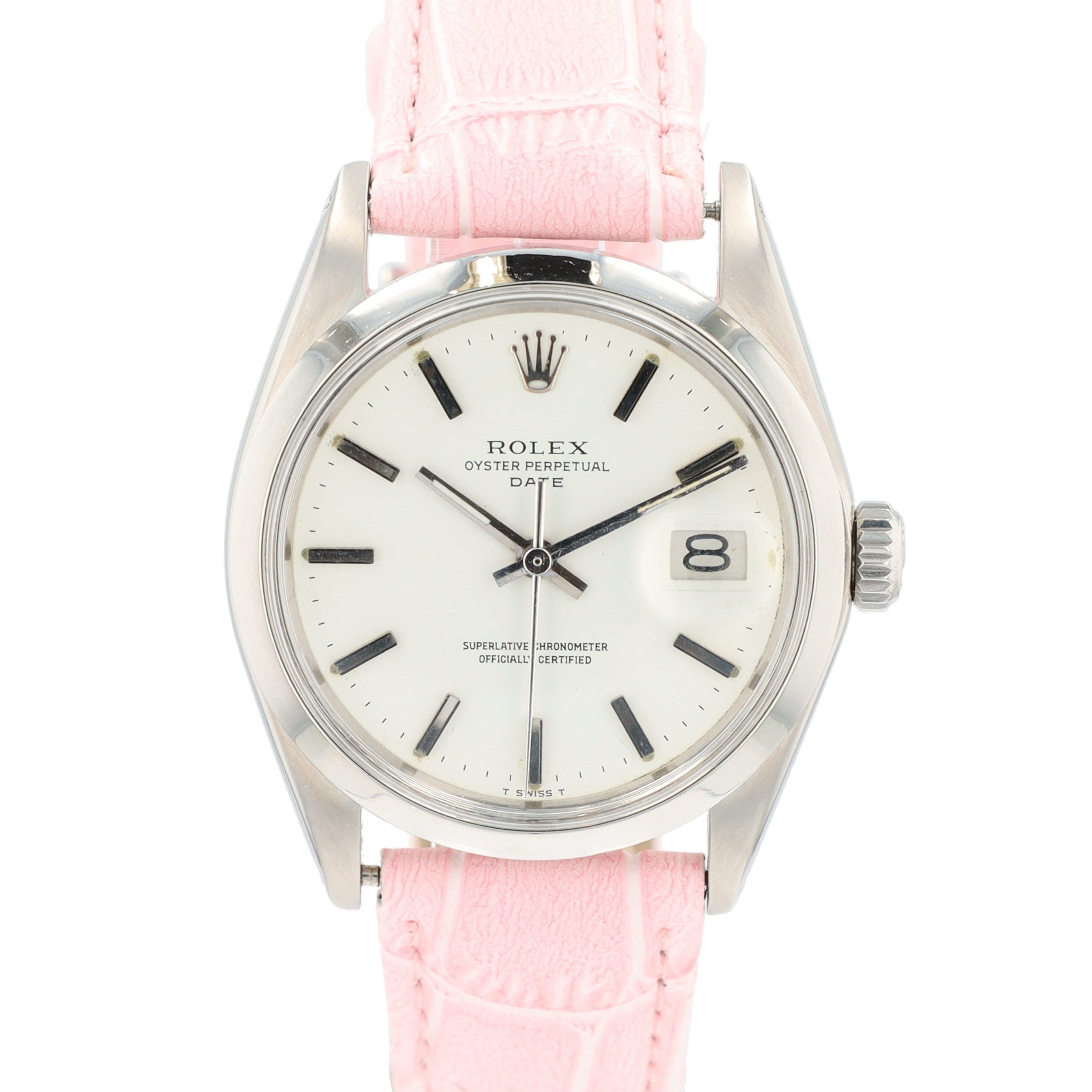 Rolex Date 1500 36mm White Index Dial Smooth Bezel AM Leather Band