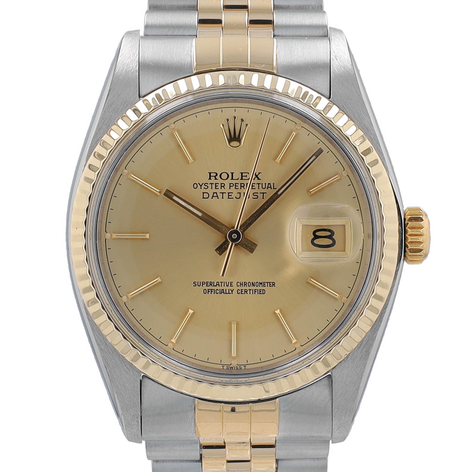 Rolex Datejust 16013 36mm Champagne Index Dial Fluted Bezel Jubille Band