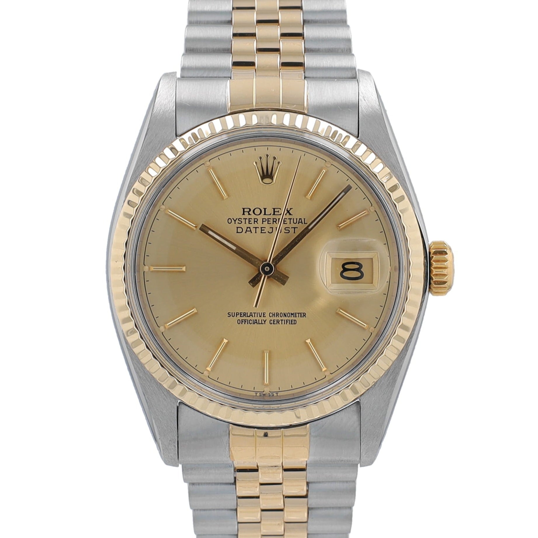 Rolex Datejust 16013 36mm Champagne Index Dial Fluted Bezel Jubille Band