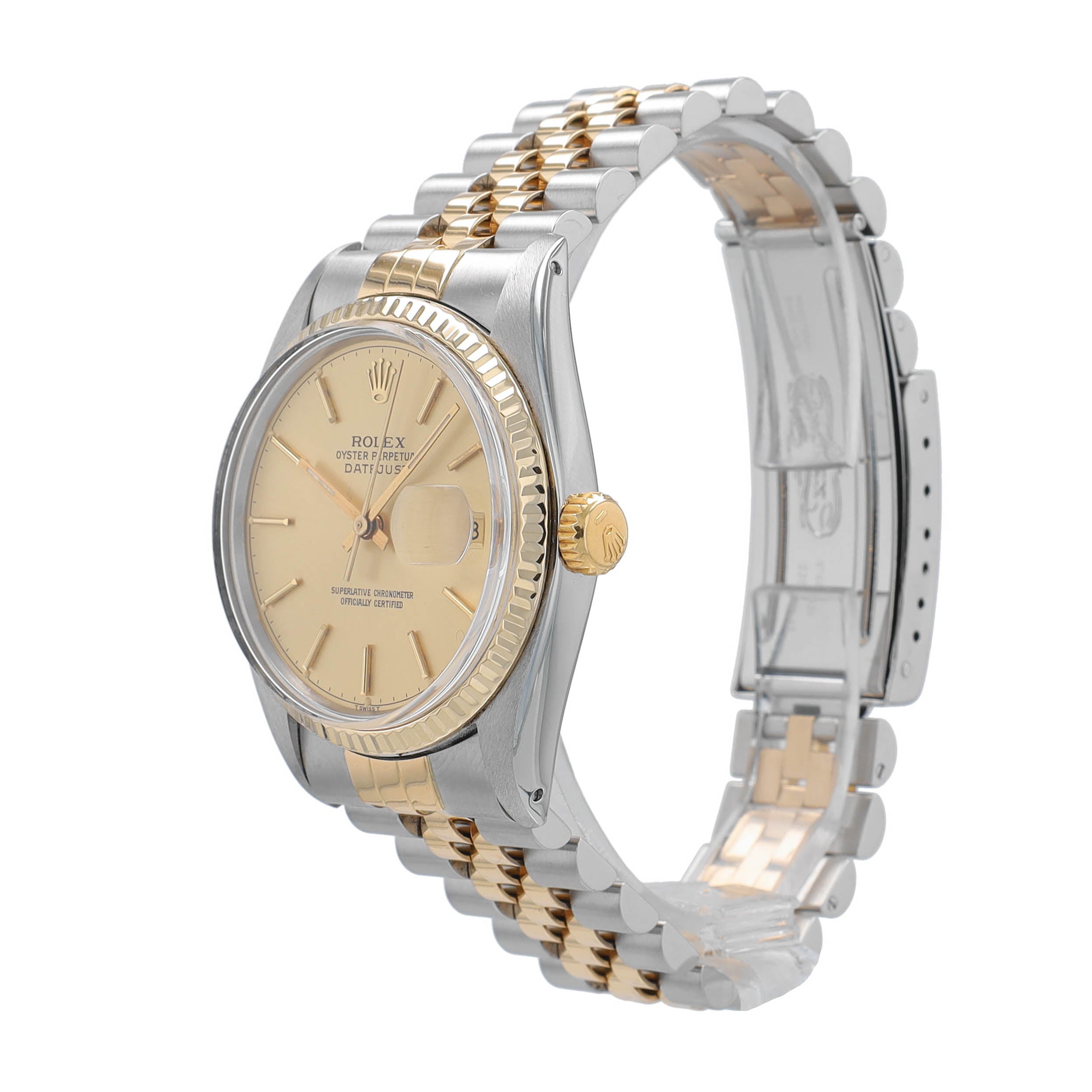 Rolex Datejust 16013 36mm Champagne Index Dial Fluted Bezel Jubille Band