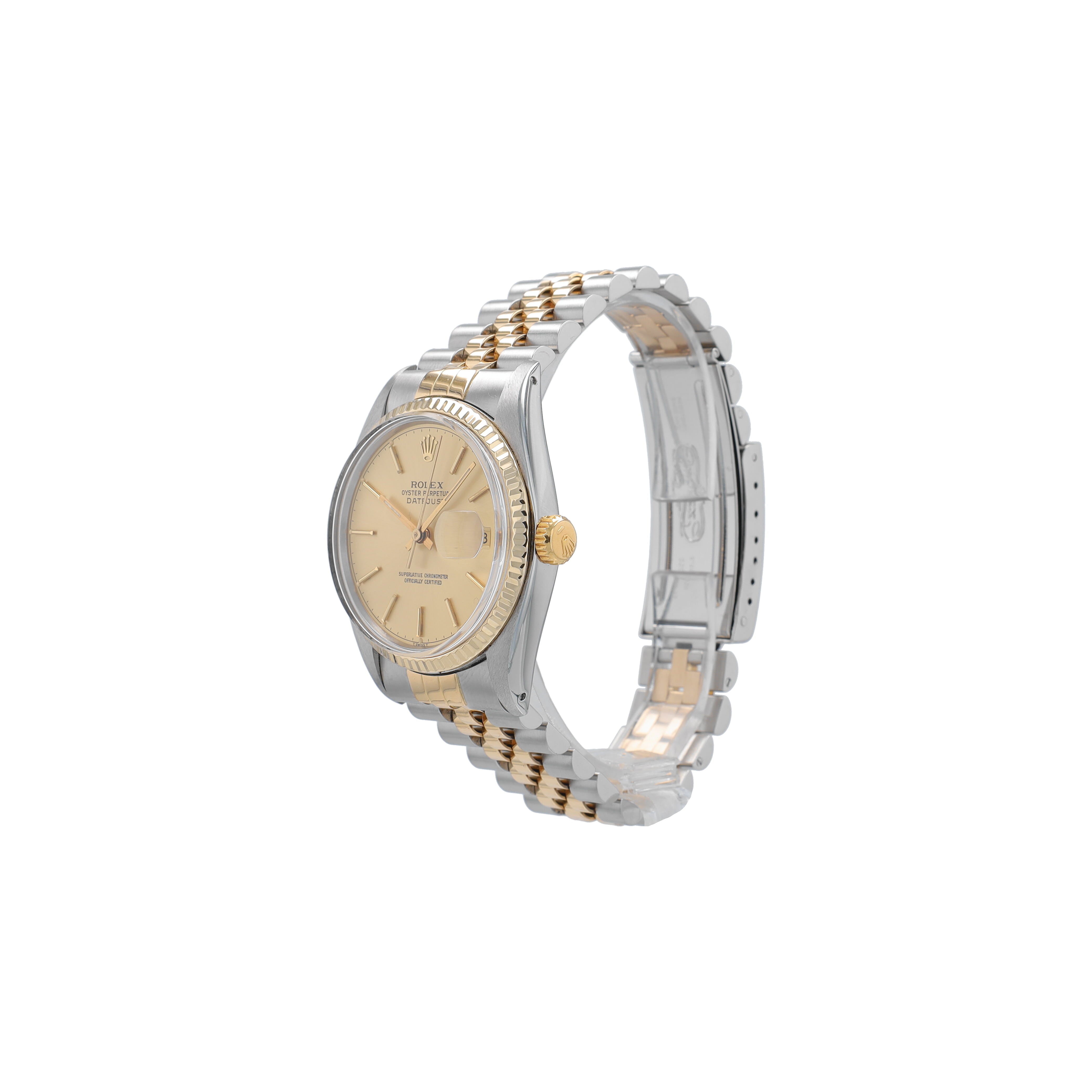 Rolex Datejust 16013 36mm Champagne Index Dial Fluted Bezel Jubille Band