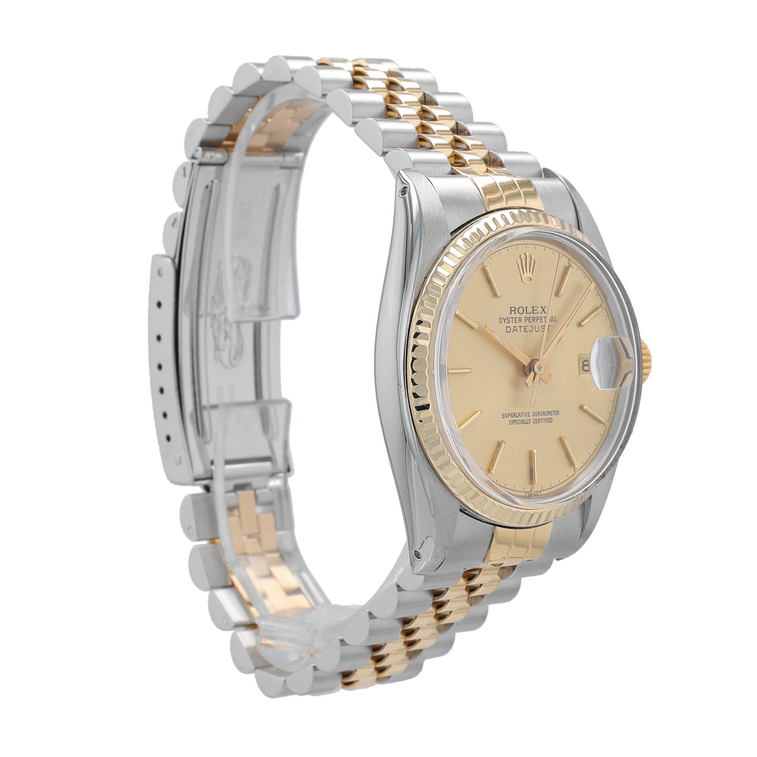 Rolex Datejust 16013 36mm Champagne Index Dial Fluted Bezel Jubille Band